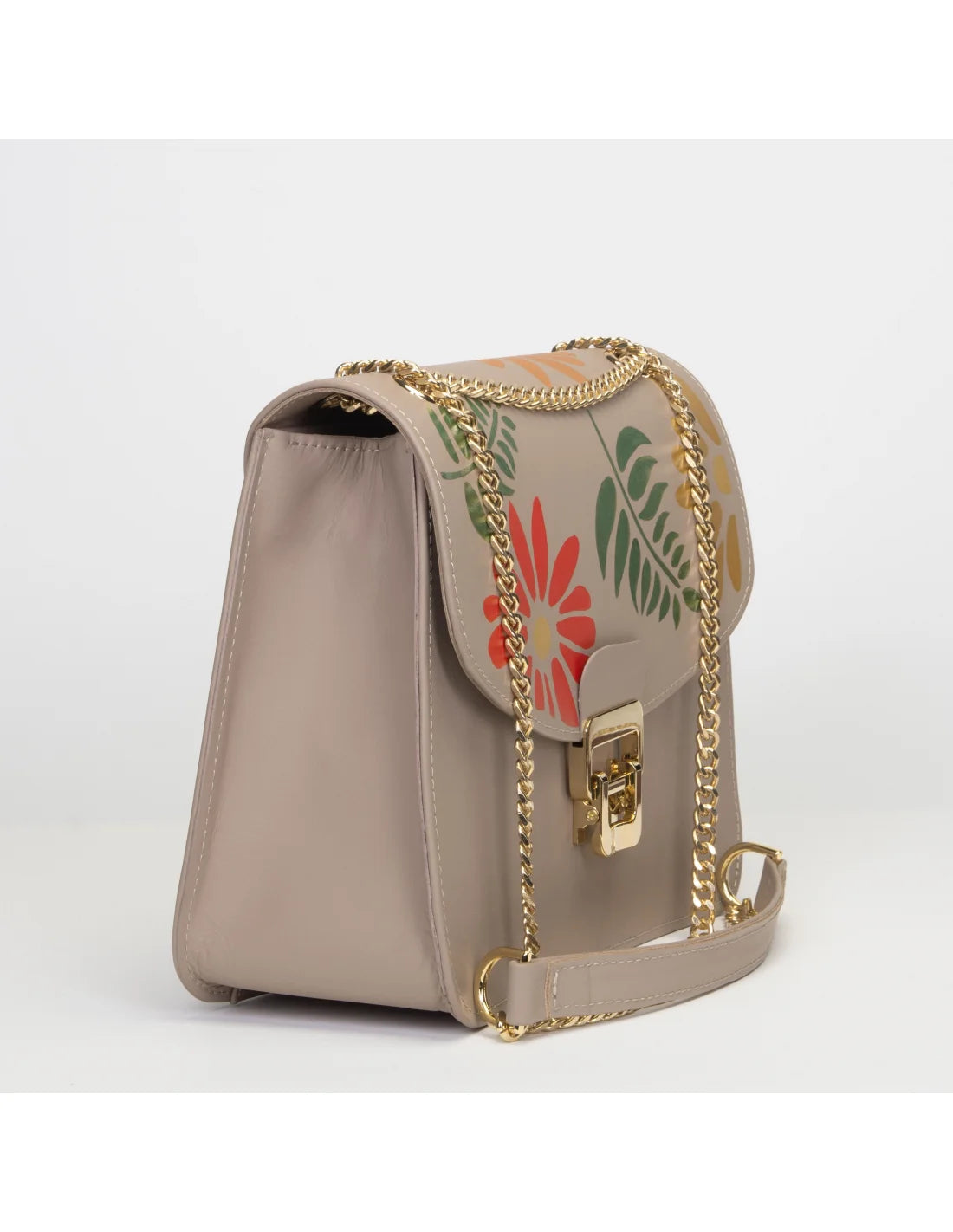 Geanta din piele naturala pentru dama BIANCA bej, pictata manual