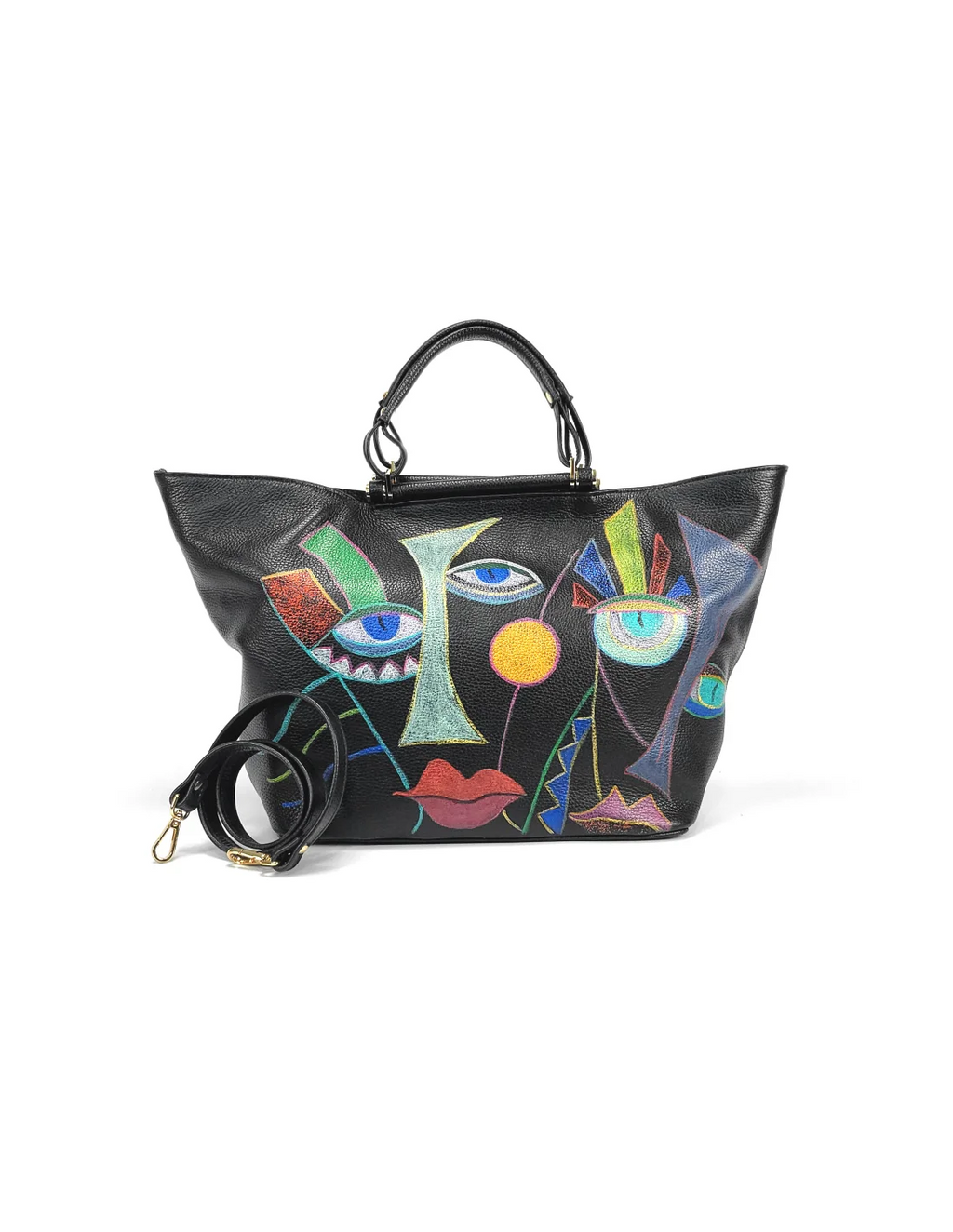 Geanta din piele naturala pentru dama IRIS neagra, pictata manual