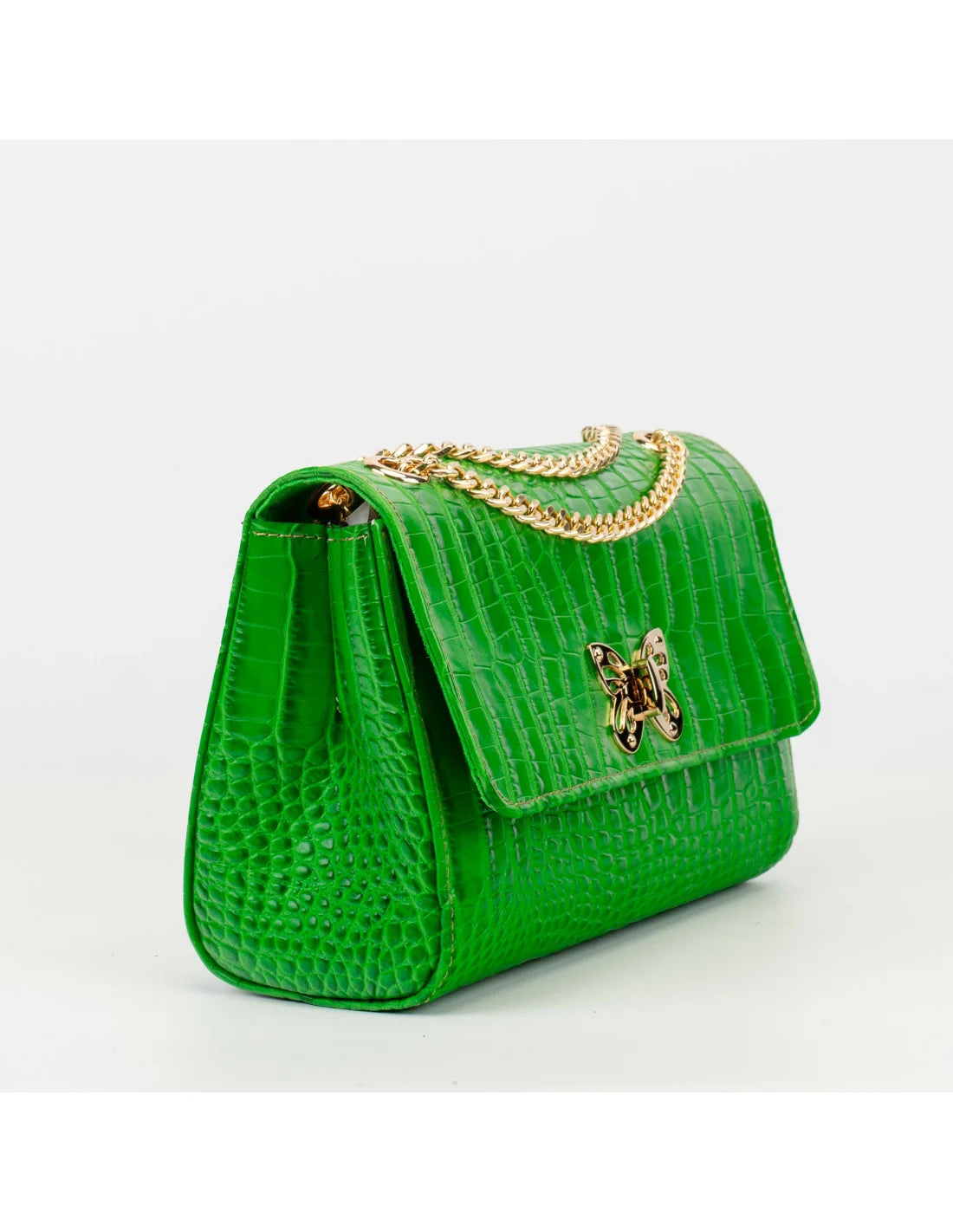 Geanta din piele naturala pentru dama LOULOU, verde deschis croco