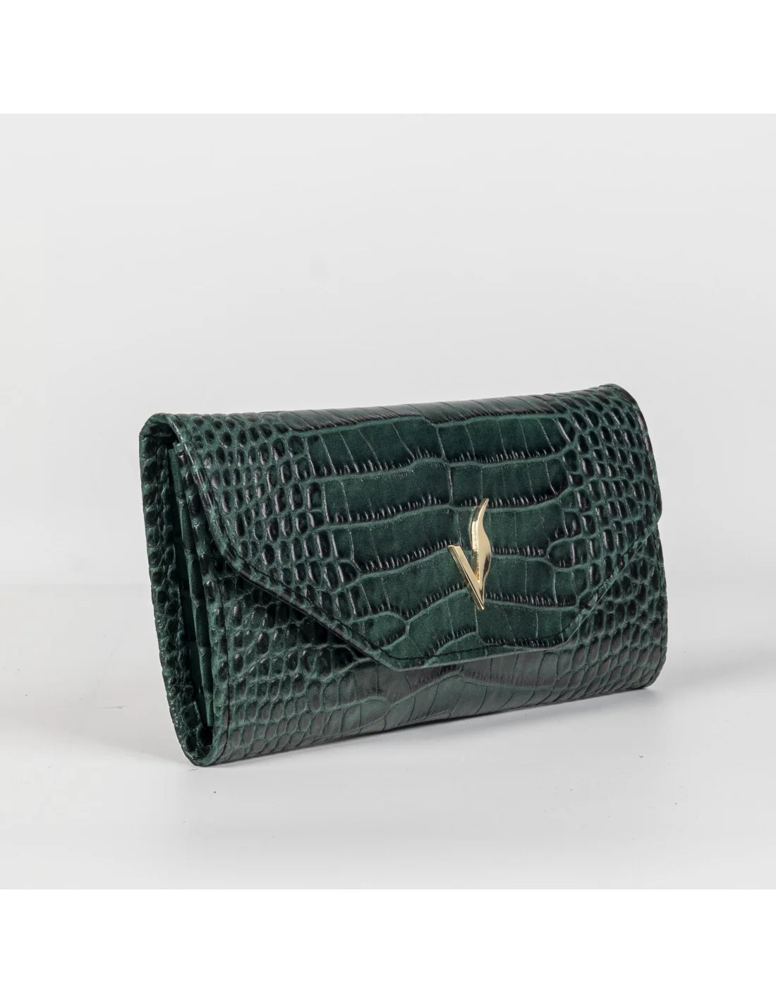 Portofel din piele naturala, verde croco