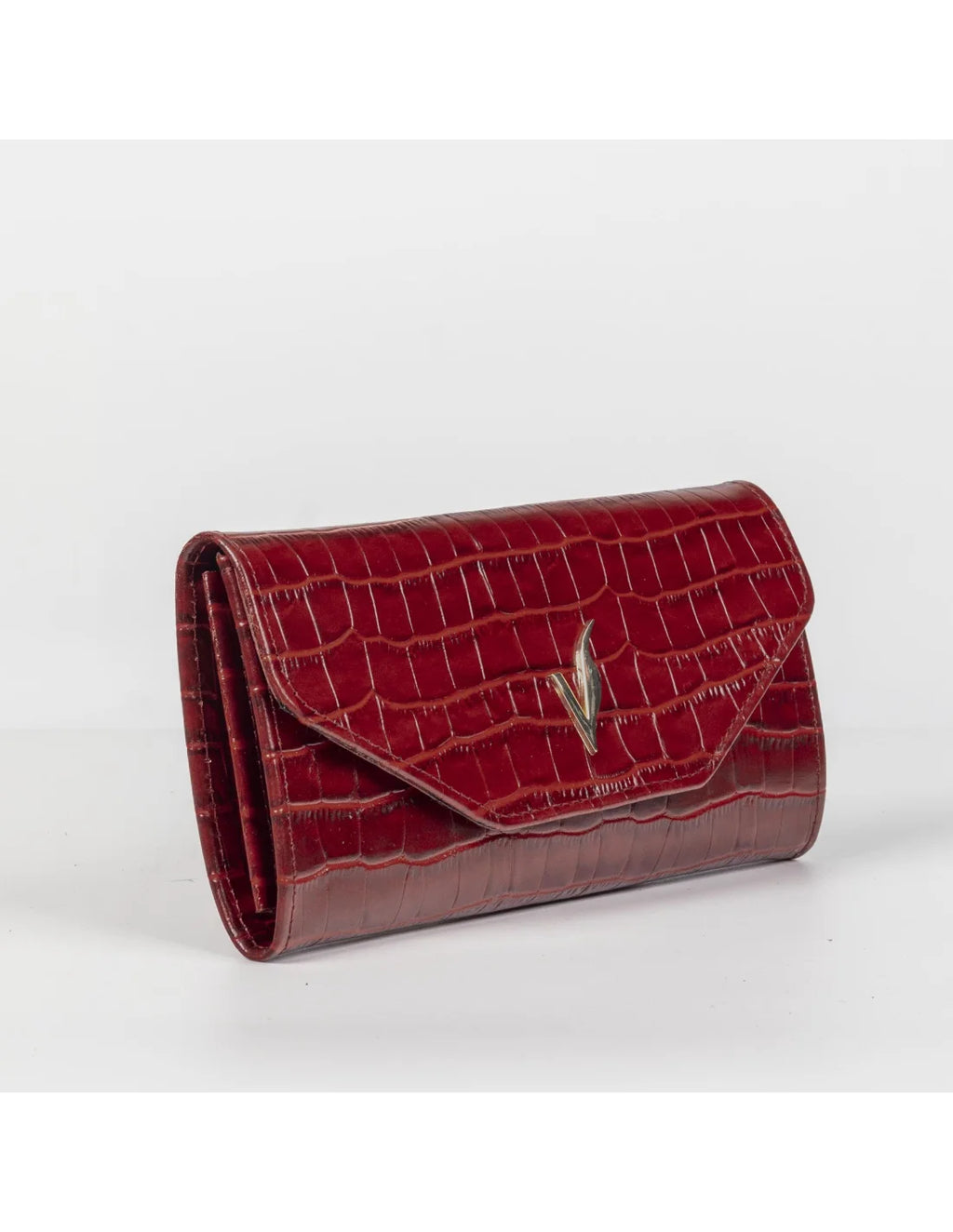 Portofel din piele naturala, rosu croco