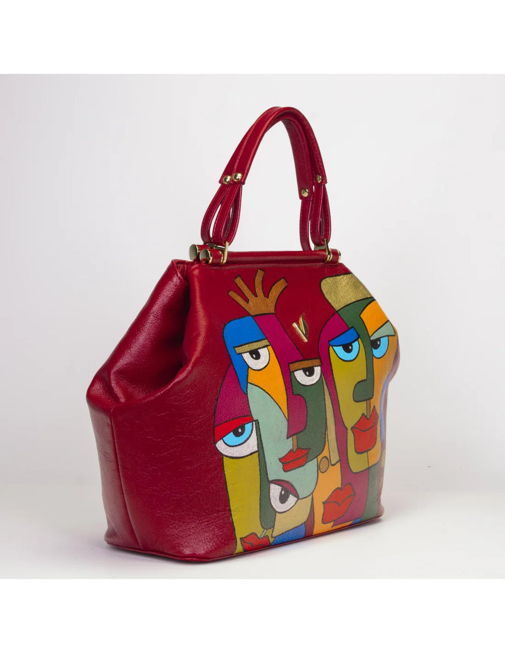 Geanta din piele naturala pentru dama IRIS rosu, pictata manual