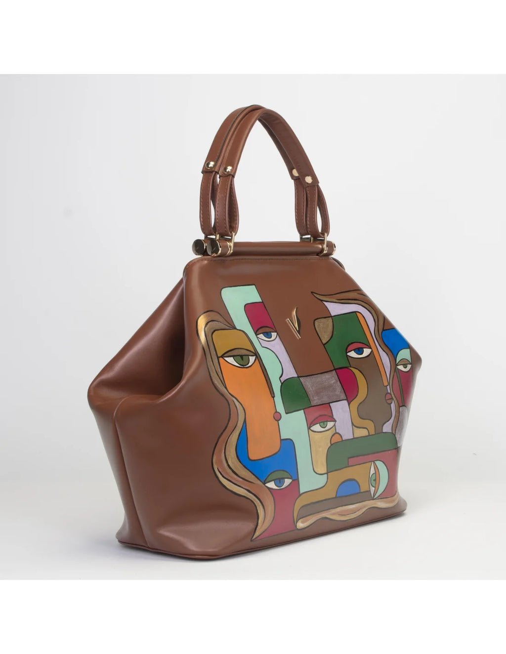 Geanta din piele naturala pentru dama IRIS maro, pictata manual