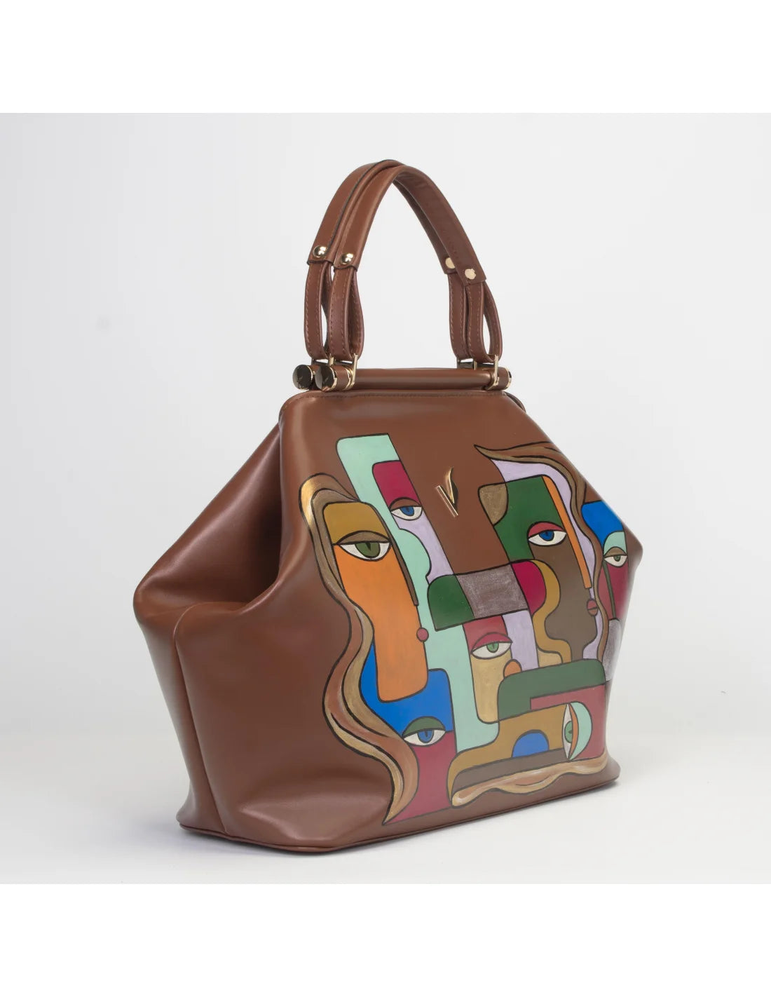 Geanta din piele naturala pentru dama IRIS maro, pictata manual