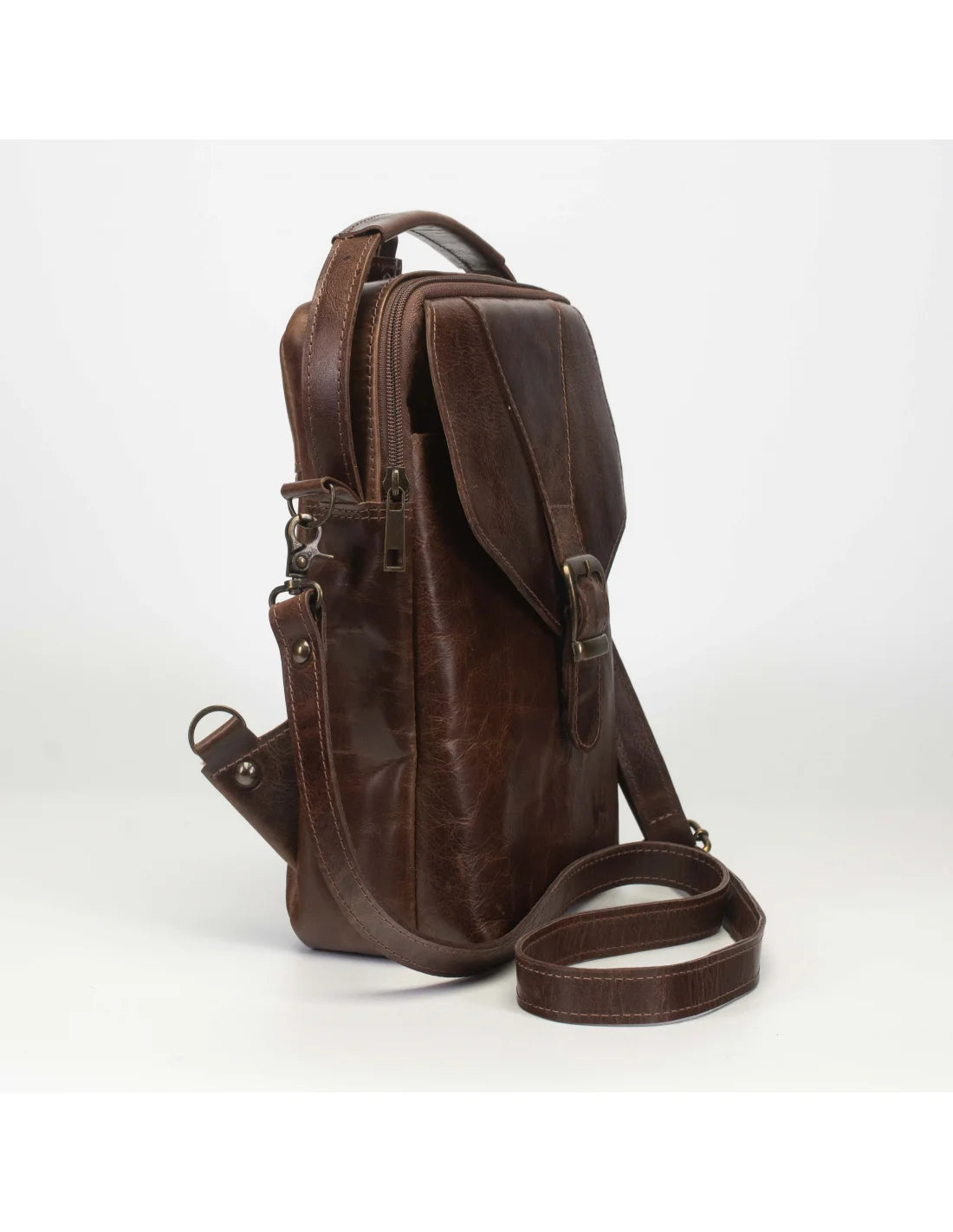 Geanta din piele naturala tabacita vegetal, pentru barbati, borseta, maro