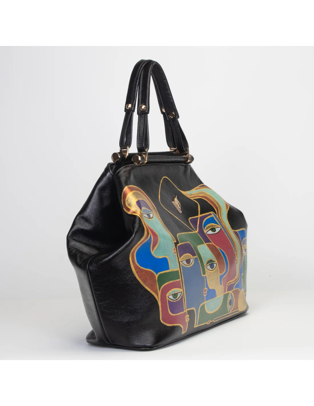 Geanta din piele naturala pentru dama IRIS negru, pictata manual