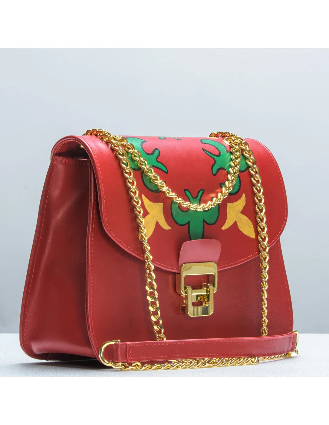 Geanta din piele naturala pentru dama BIANCA rosu, pictata manual