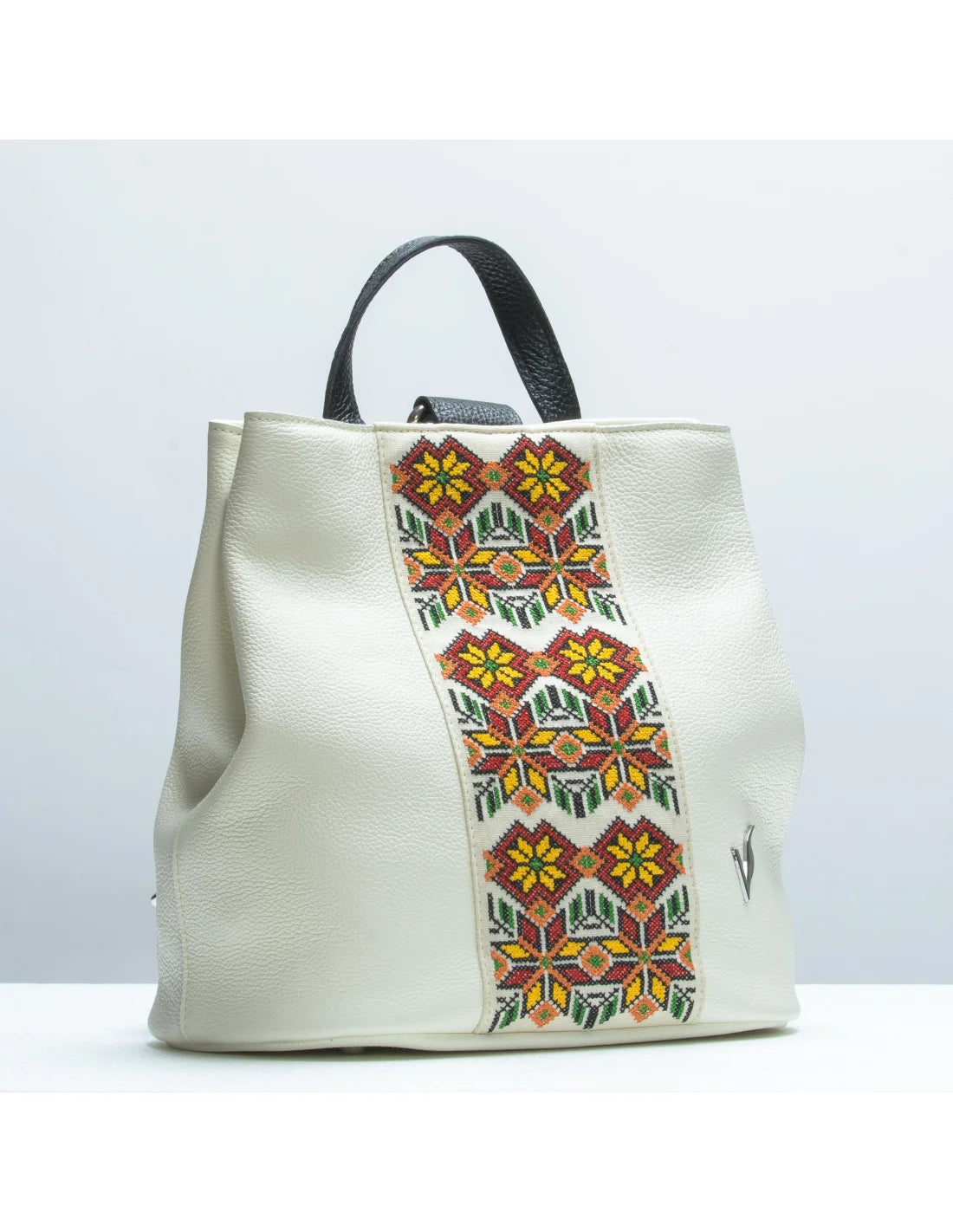 Rucsac cu broderie din piele naturala pentru dama GOLDIE alb