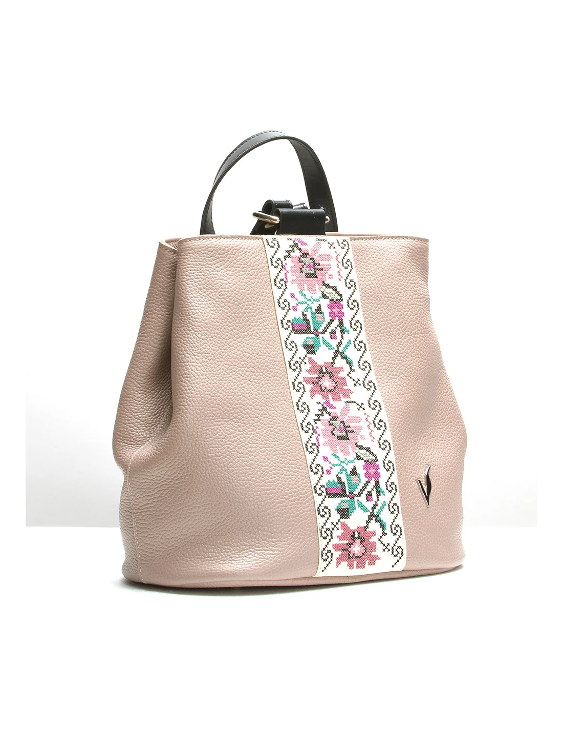 Rucsac din piele naturala, pentru dama, GOLDIE, nude brodat