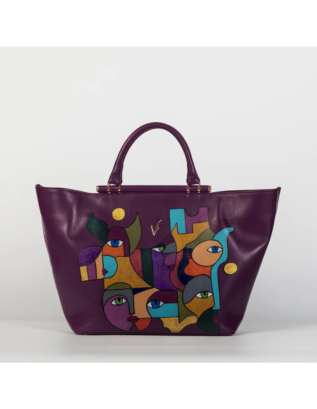 Geanta din piele naturala pentru dama IRIS pruna, pictata manual