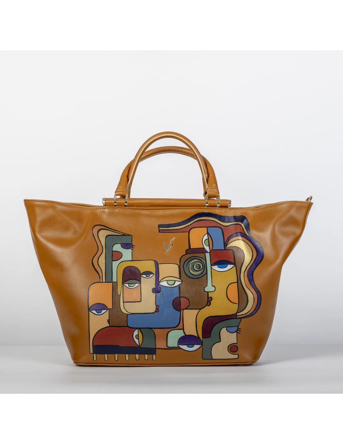 Geanta din piele naturala pentru dama IRIS camel, pictata manual