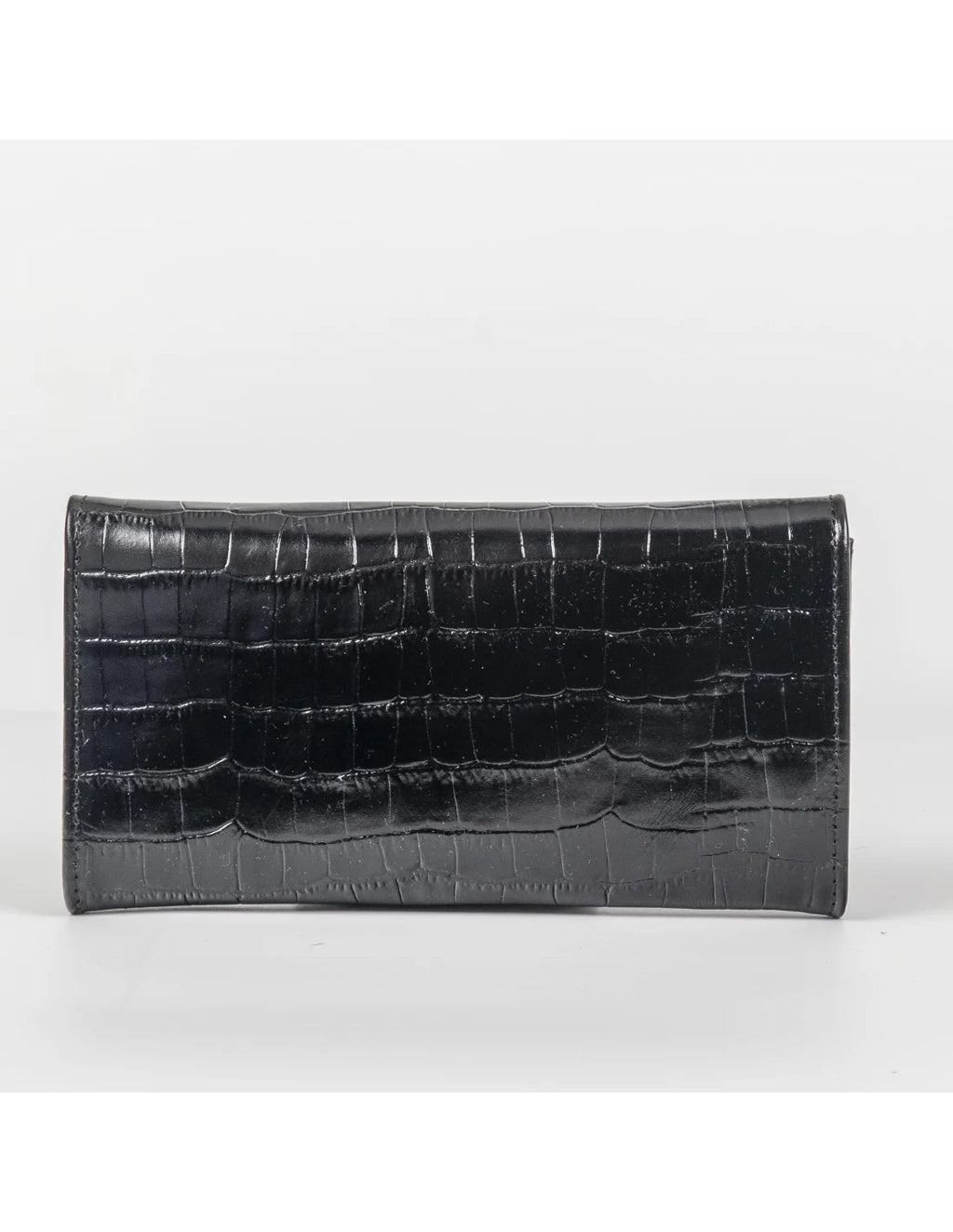 Portofel din piele naturala, negru croco