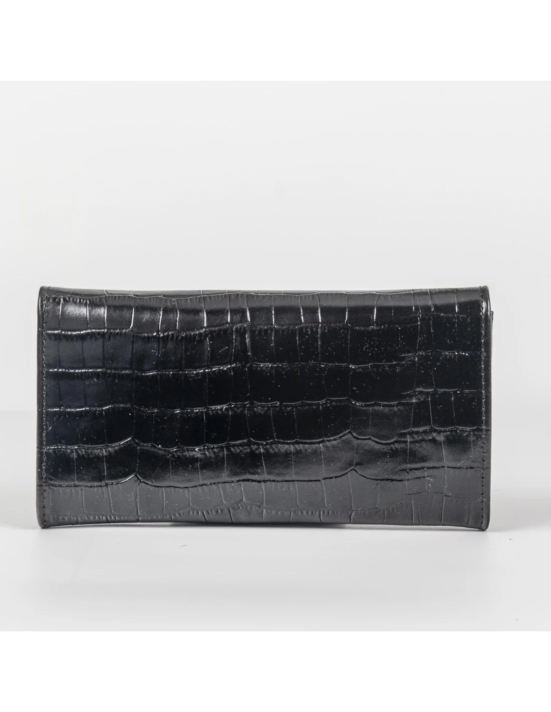 Portofel din piele naturala, negru croco
