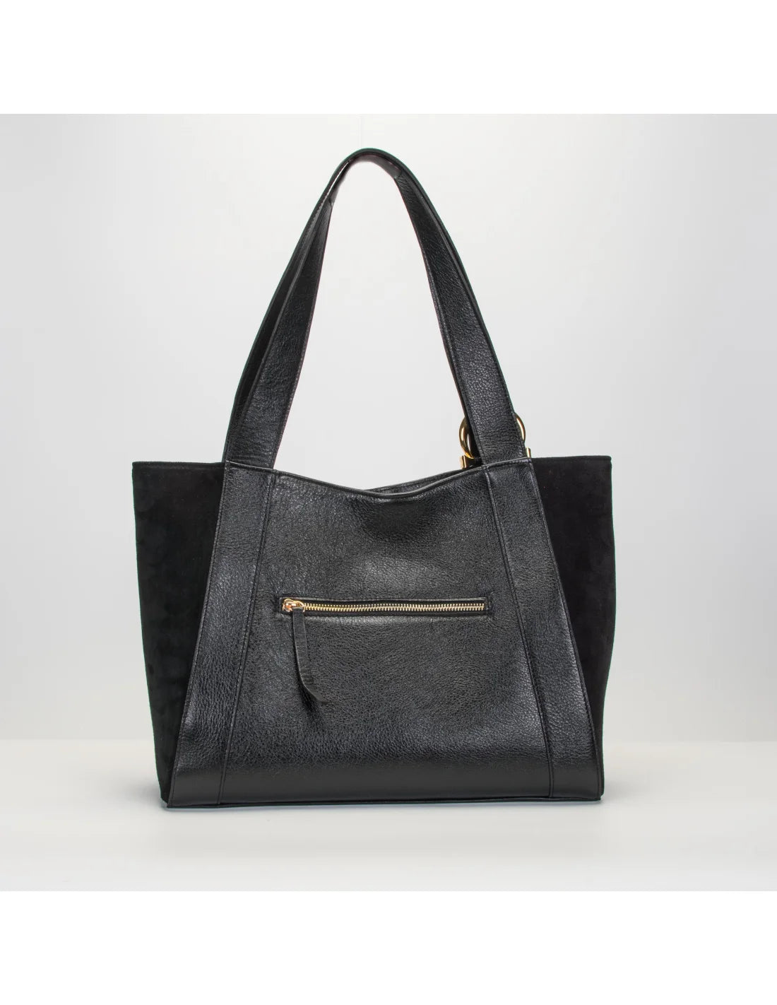 Geanta din piele naturala pentru dama ZARITA negru cu laterale piele intoarsa