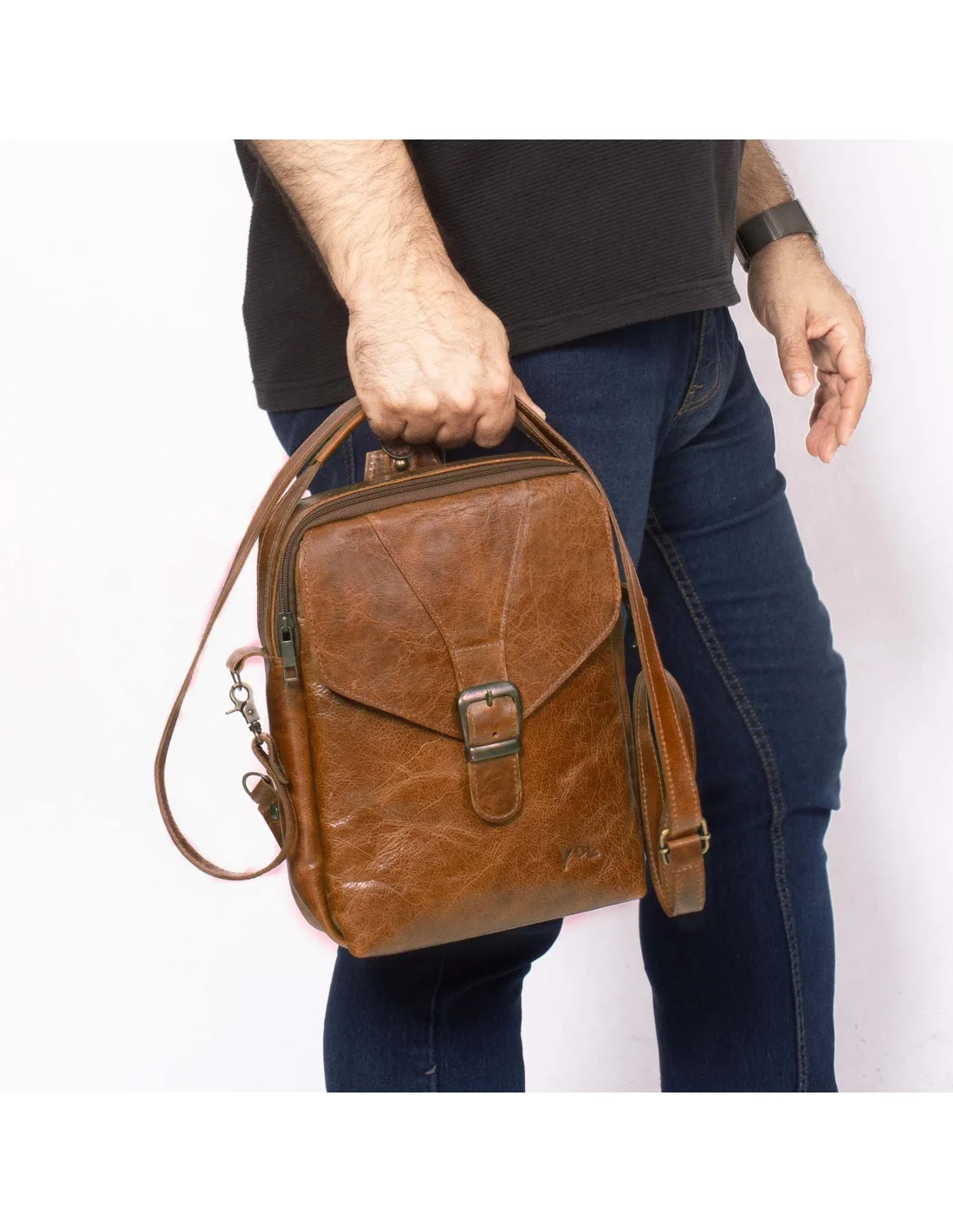 Geanta din piele naturala tabacita vegetal, pentru barbati, borseta, coniac