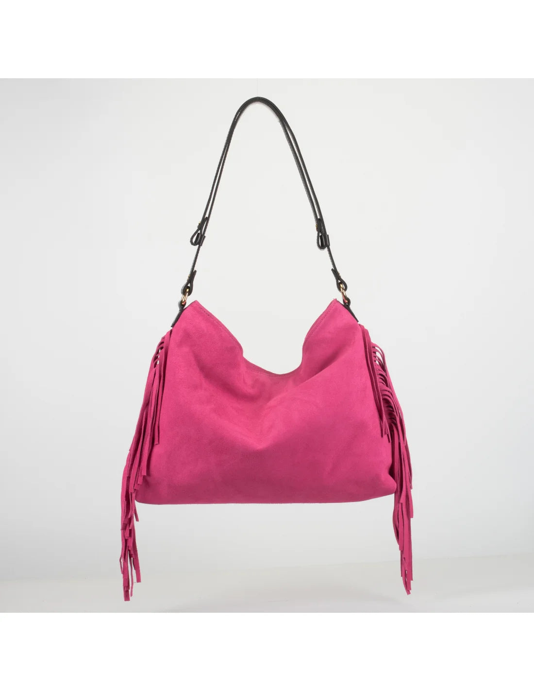 Geanta din piele naturala, boho chic, pentru dama SAMIRA fucsia