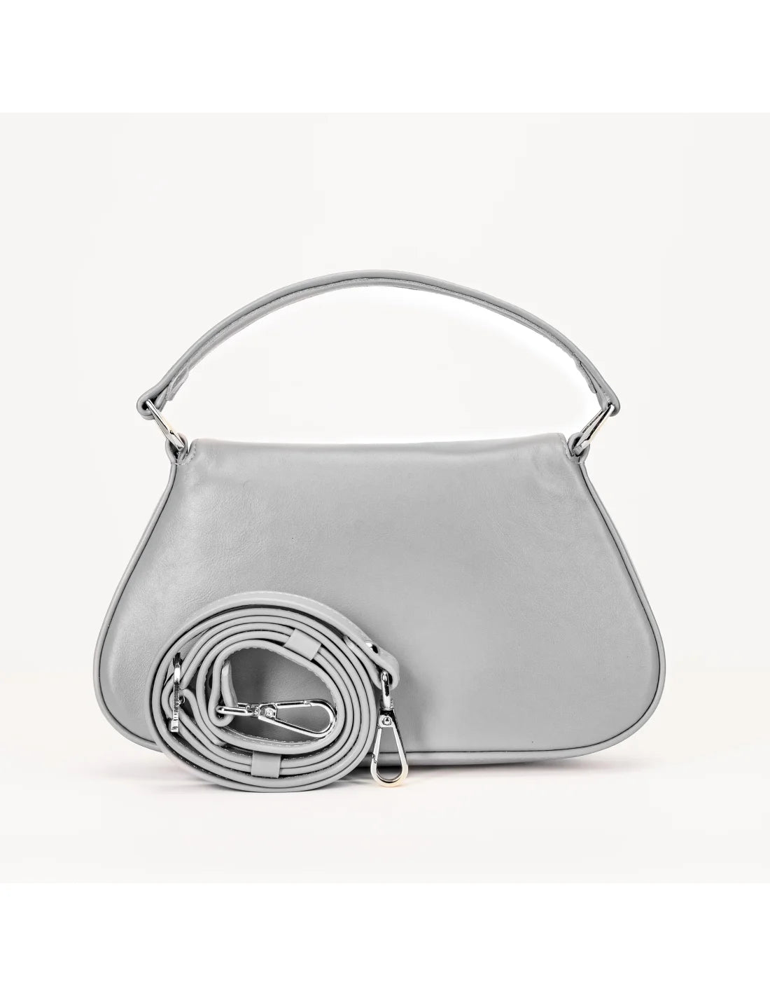 Geanta de mana/ crossbody, din piele naturala, mini SiSi, gri perlat