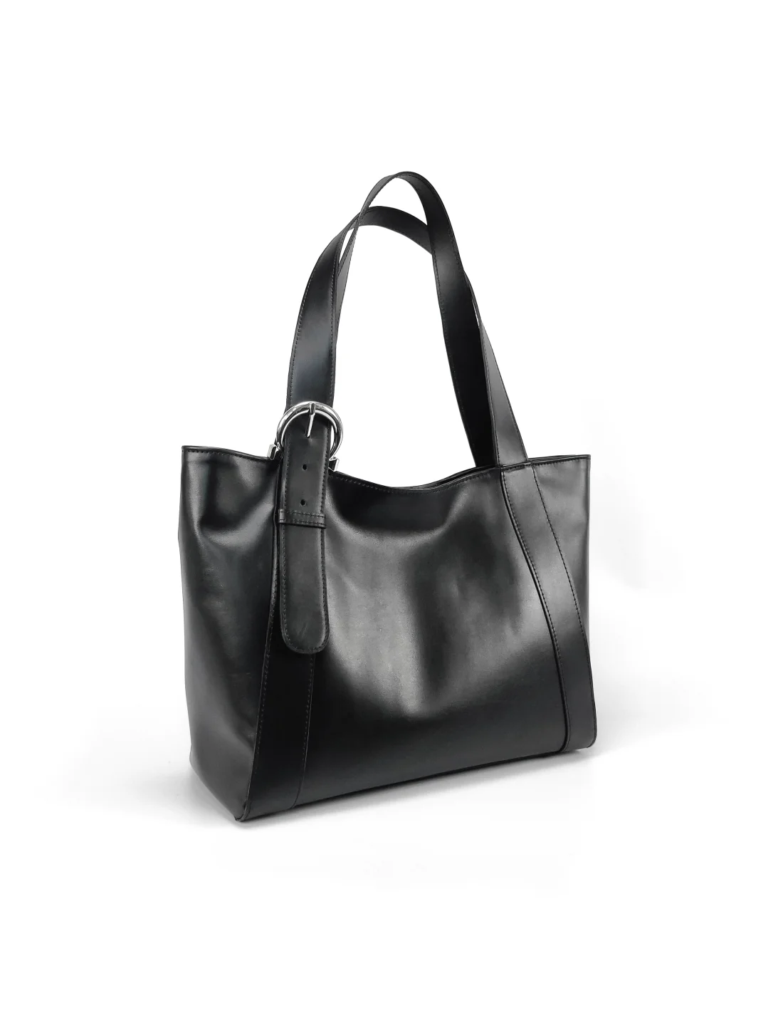 Geanta din piele naturala pentru femei ZARITA negru cu accesorii argintii