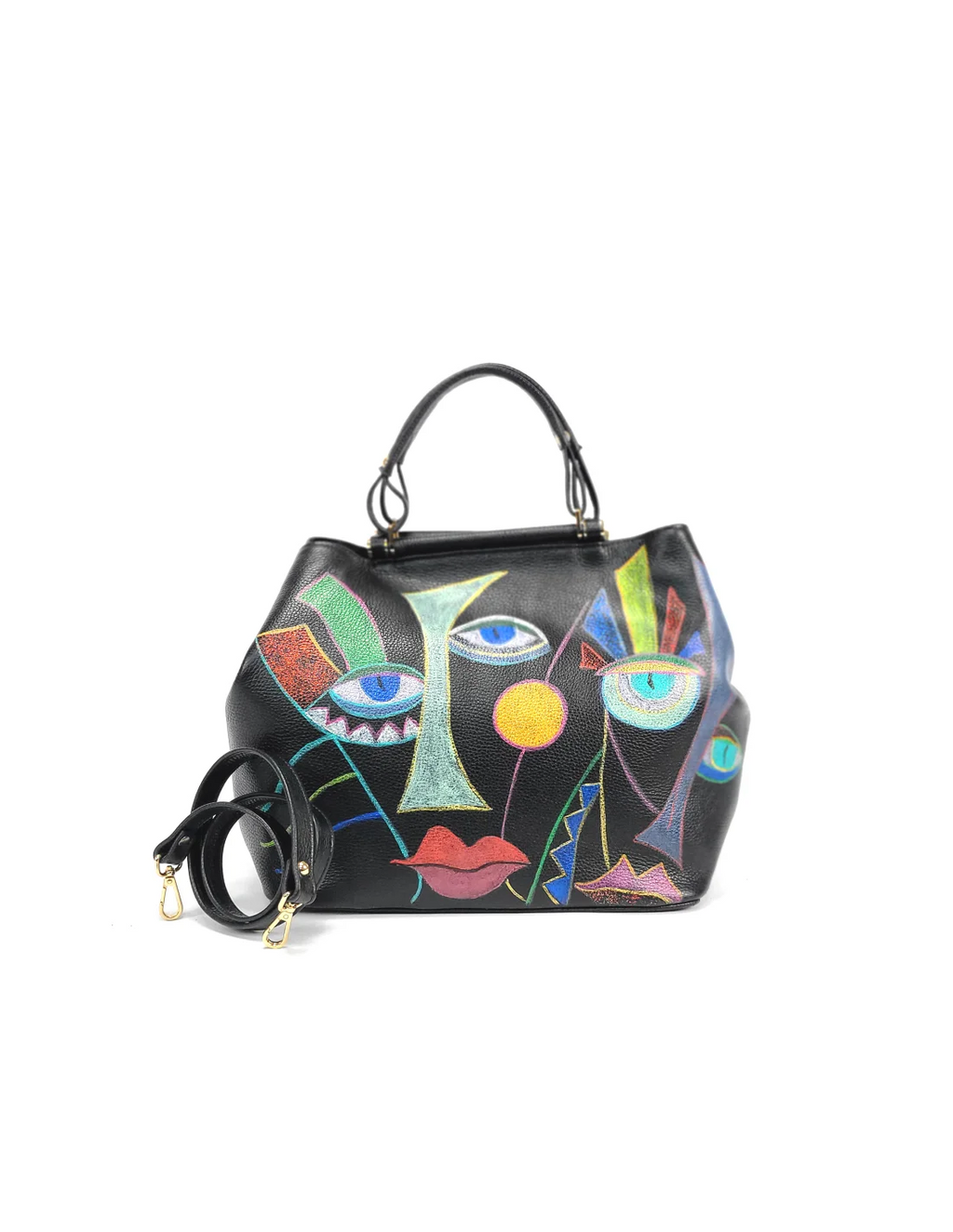 Geanta din piele naturala pentru dama IRIS neagra, pictata manual