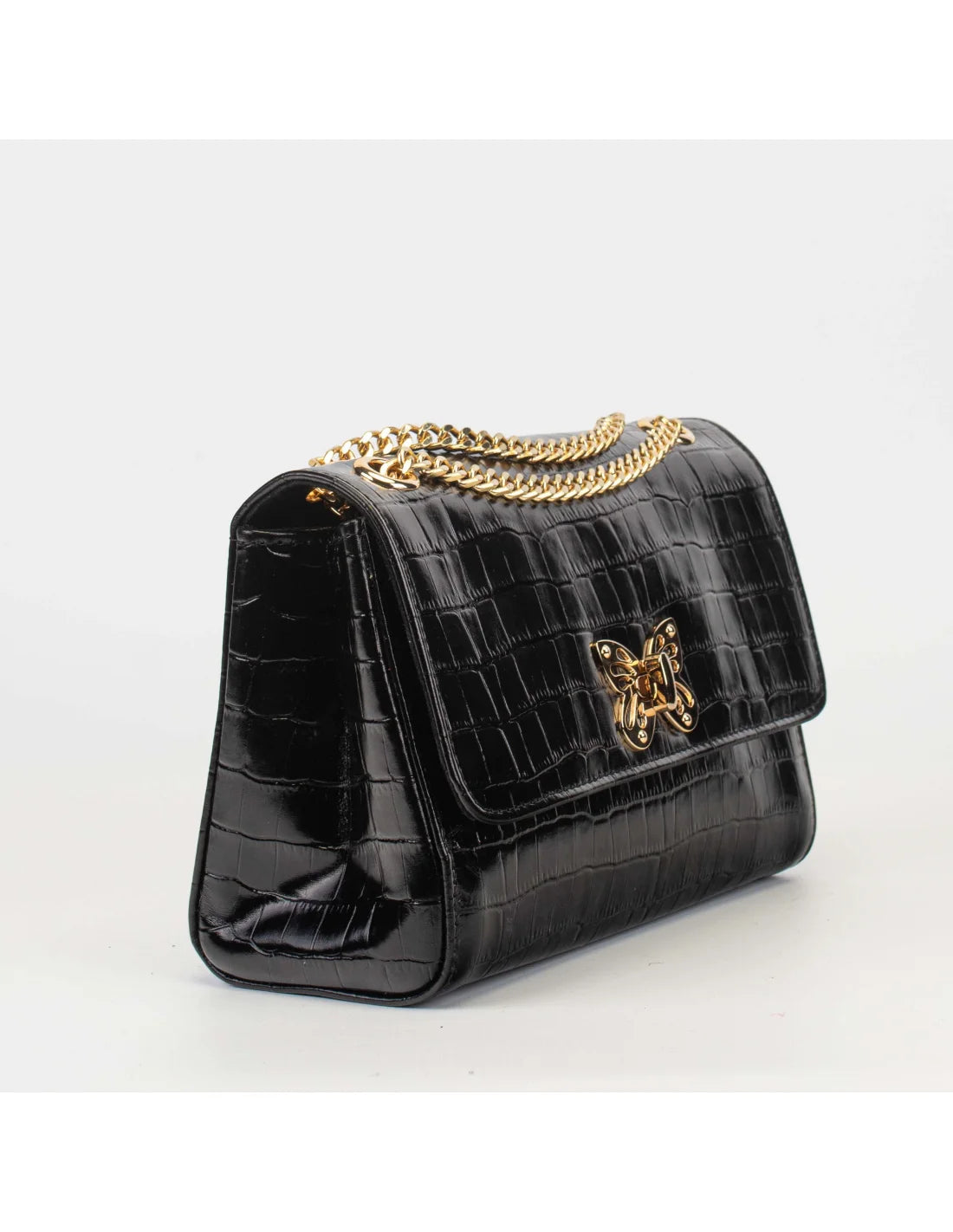 Geanta din piele naturala pentru dama LOULOU, negru croco