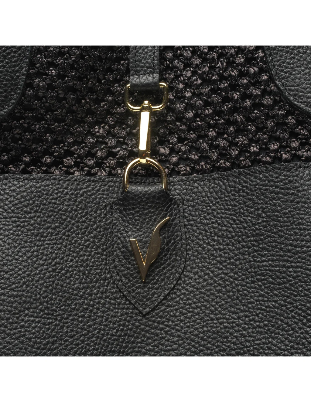 Geanta tote din rafie si piele naturala pentru dama VERONICA, negru