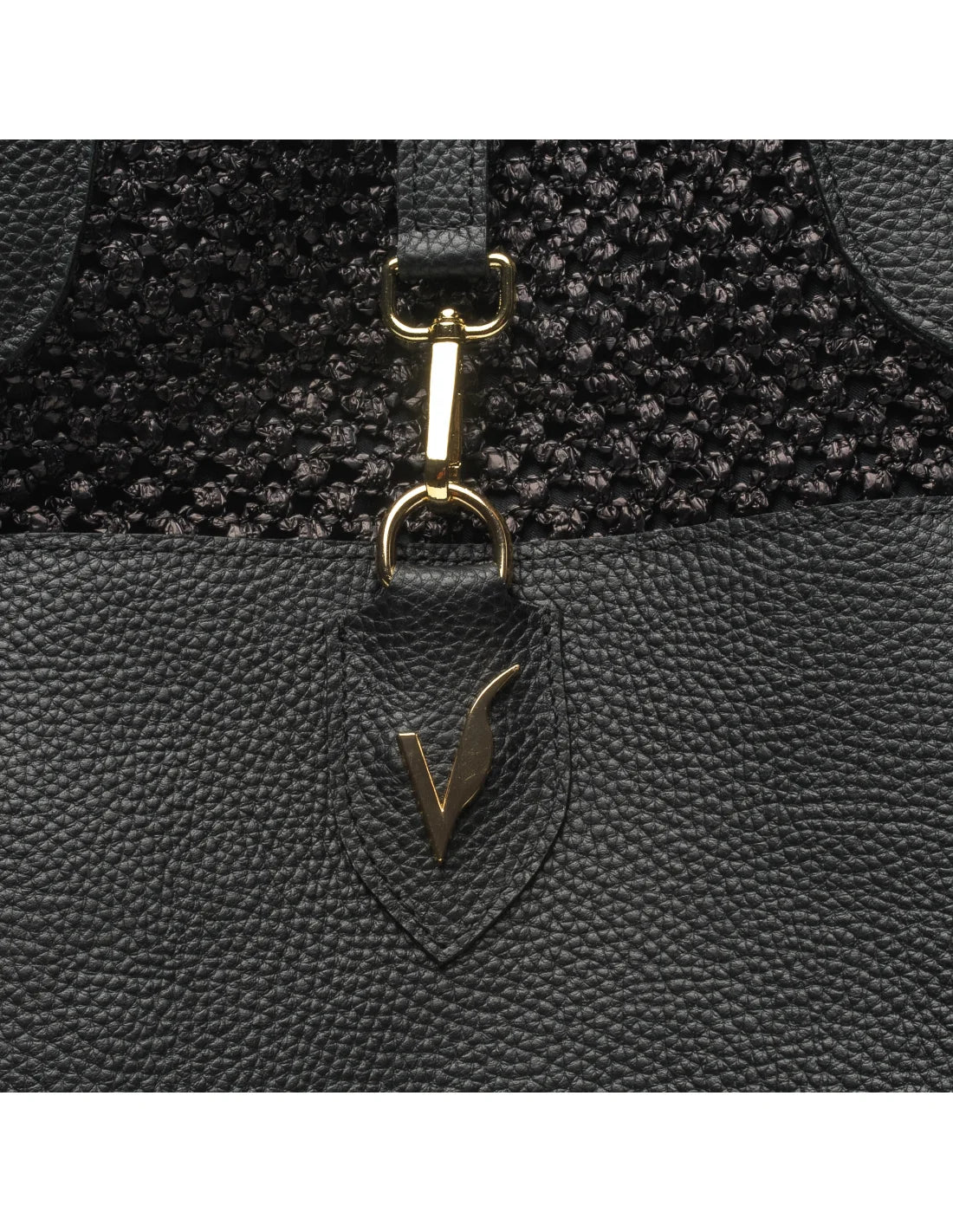 Geanta tote din rafie si piele naturala pentru dama VERONICA, negru