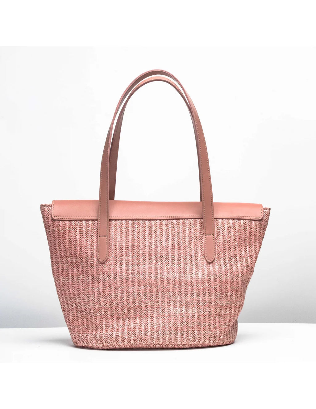 Geanta tote din rafie si piele naturala pentru dama VIOLETA, somon