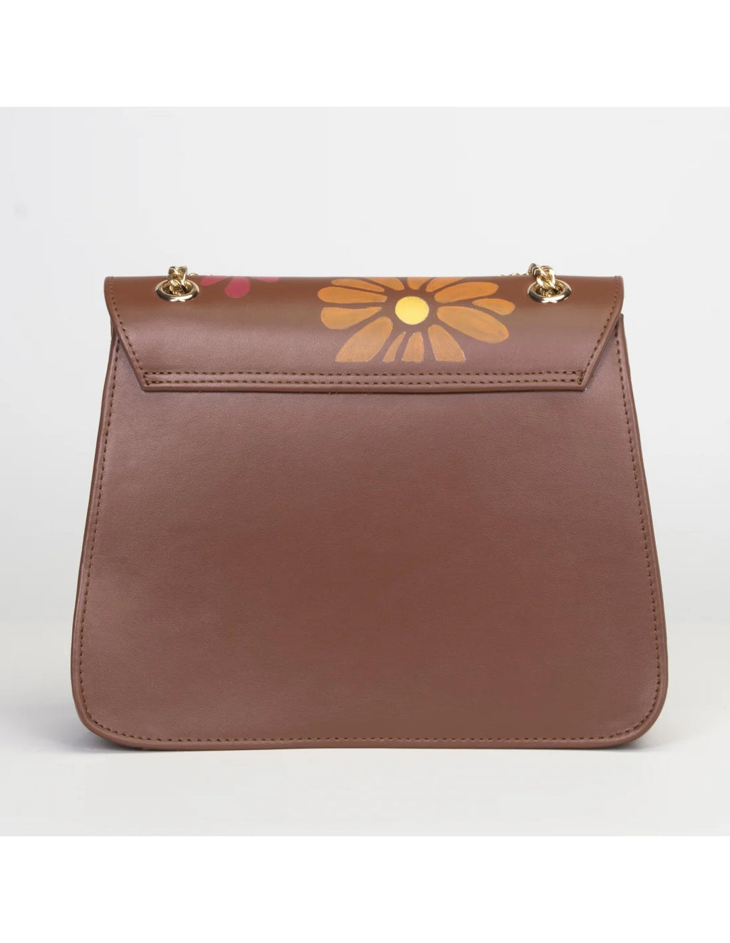 Geanta din piele naturala pentru dama BIANCA maro, pictata manual