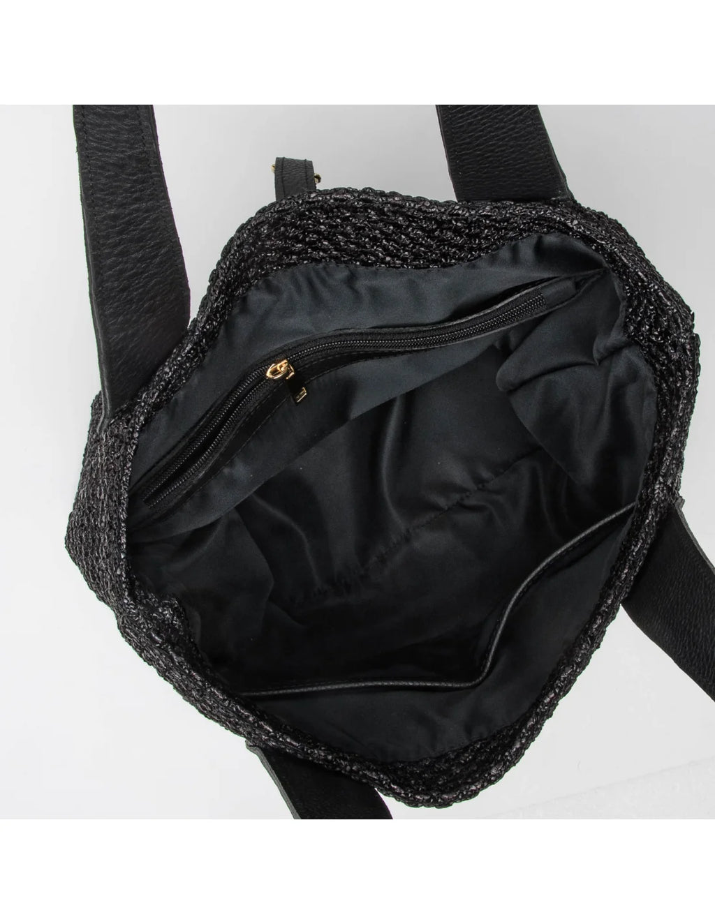 Geanta tote din rafie si piele naturala pentru dama VERONICA, negru