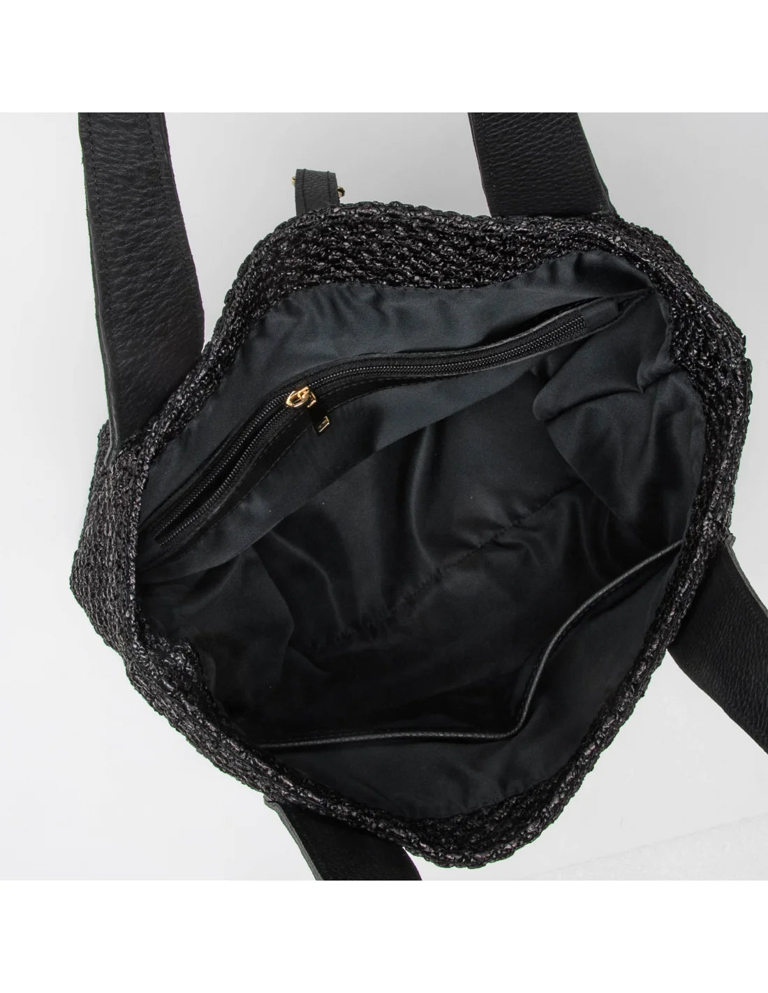 Geanta tote din rafie si piele naturala pentru dama VERONICA, negru