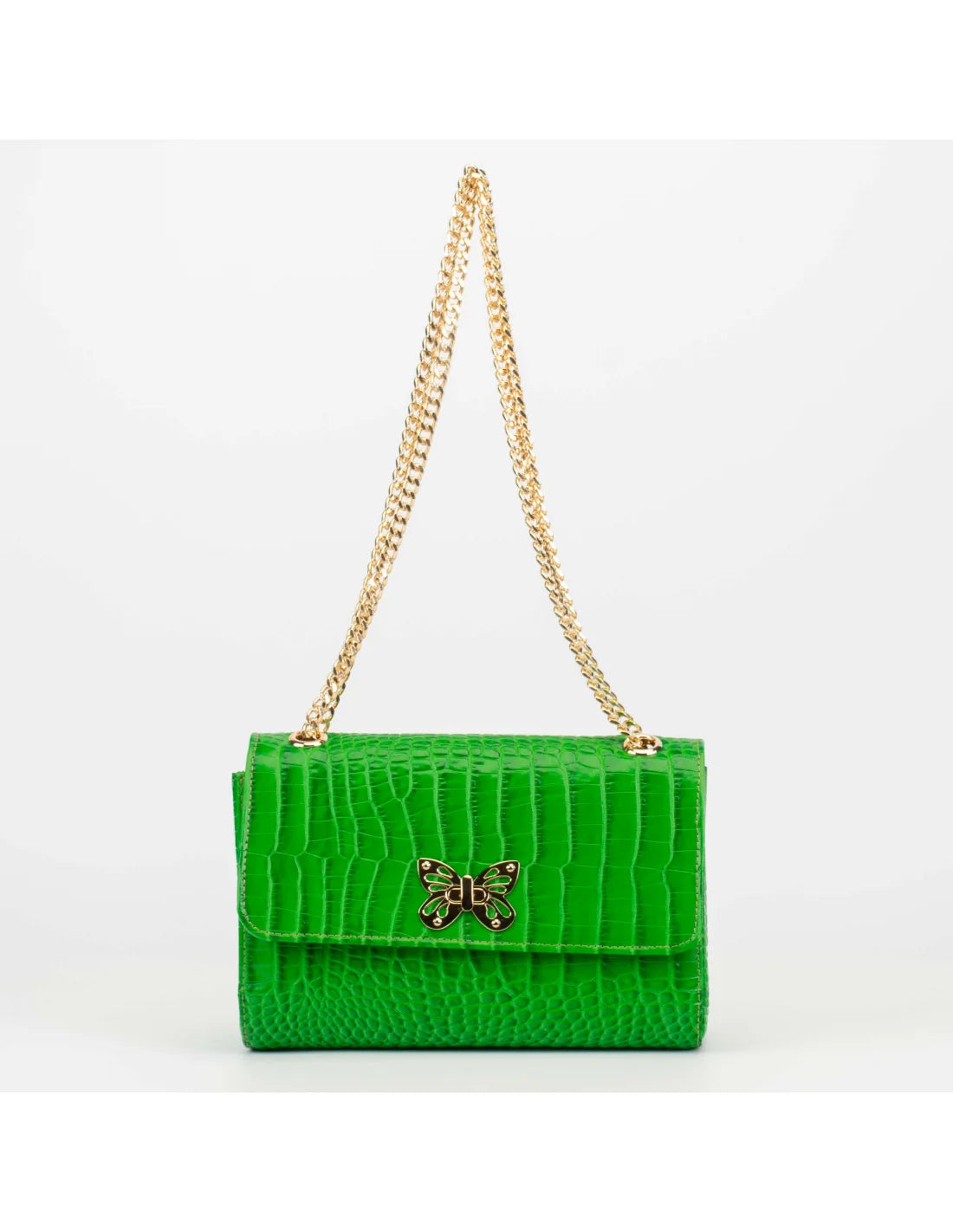 Geanta din piele naturala pentru dama LOULOU, verde deschis croco