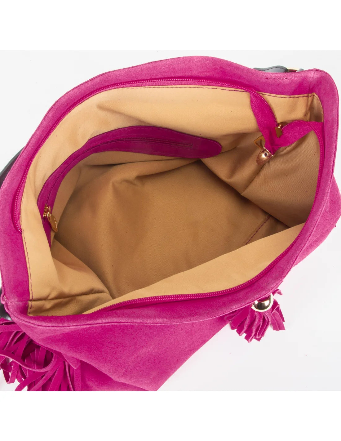 Geanta din piele naturala, boho chic, pentru dama SAMIRA fucsia