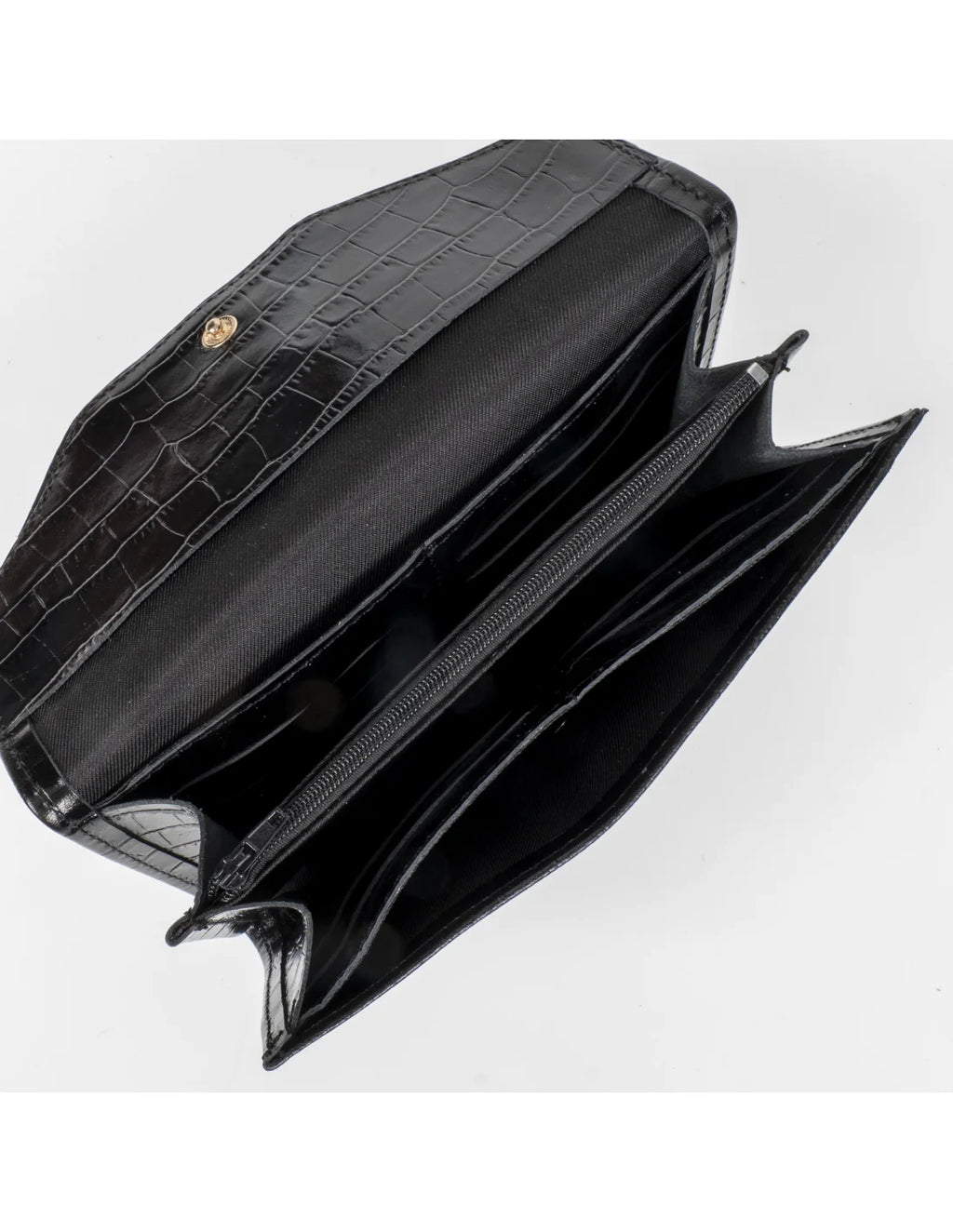 Portofel din piele naturala, negru croco