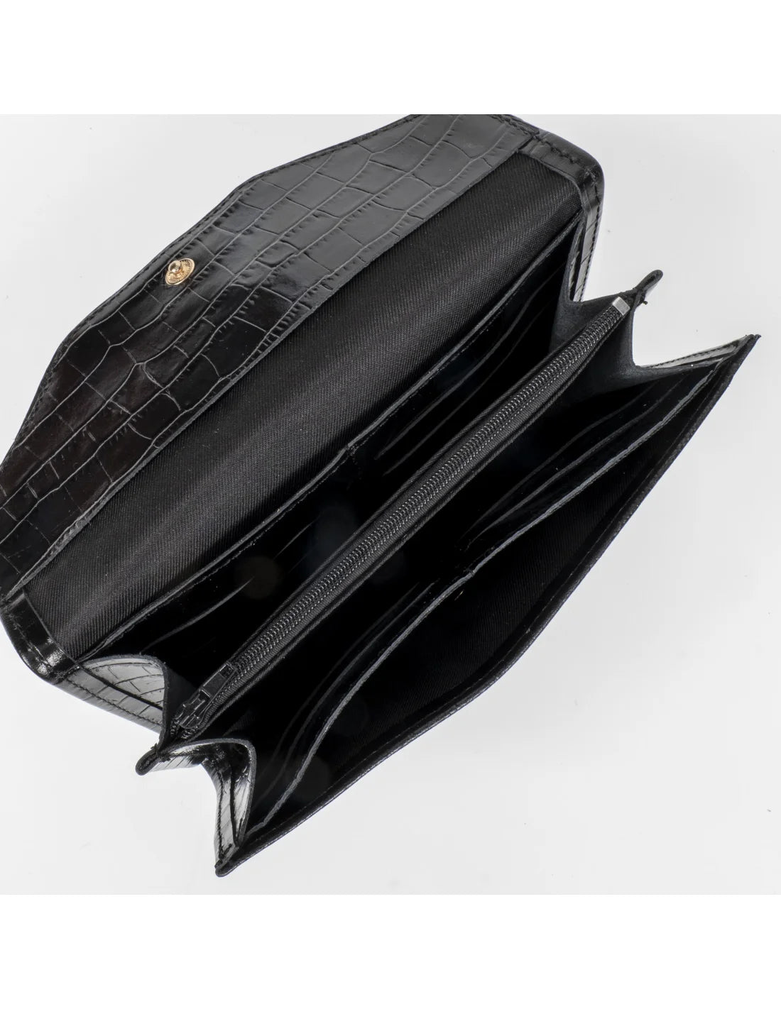 Portofel din piele naturala, negru croco