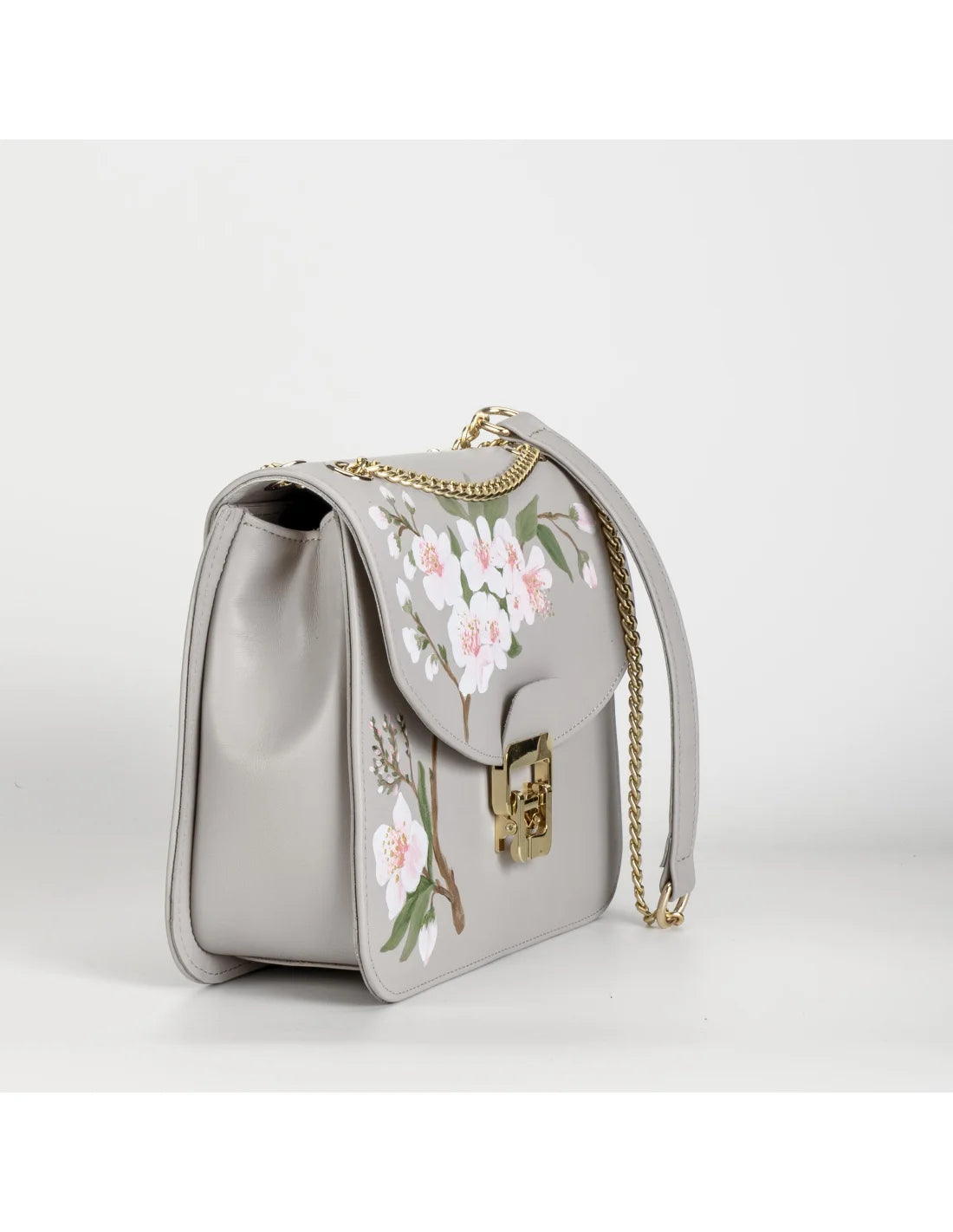 Geanta din piele naturala pentru dama BIANCA crem, pictata manual