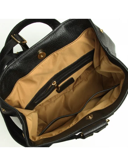 Rucsac din piele naturala, pentru dama, GOLDIE, negru, brodat