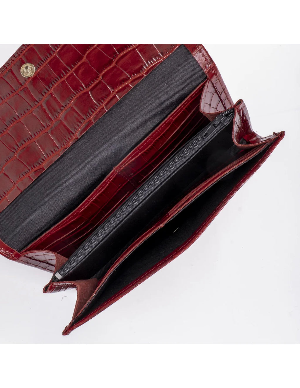 Portofel din piele naturala, rosu croco