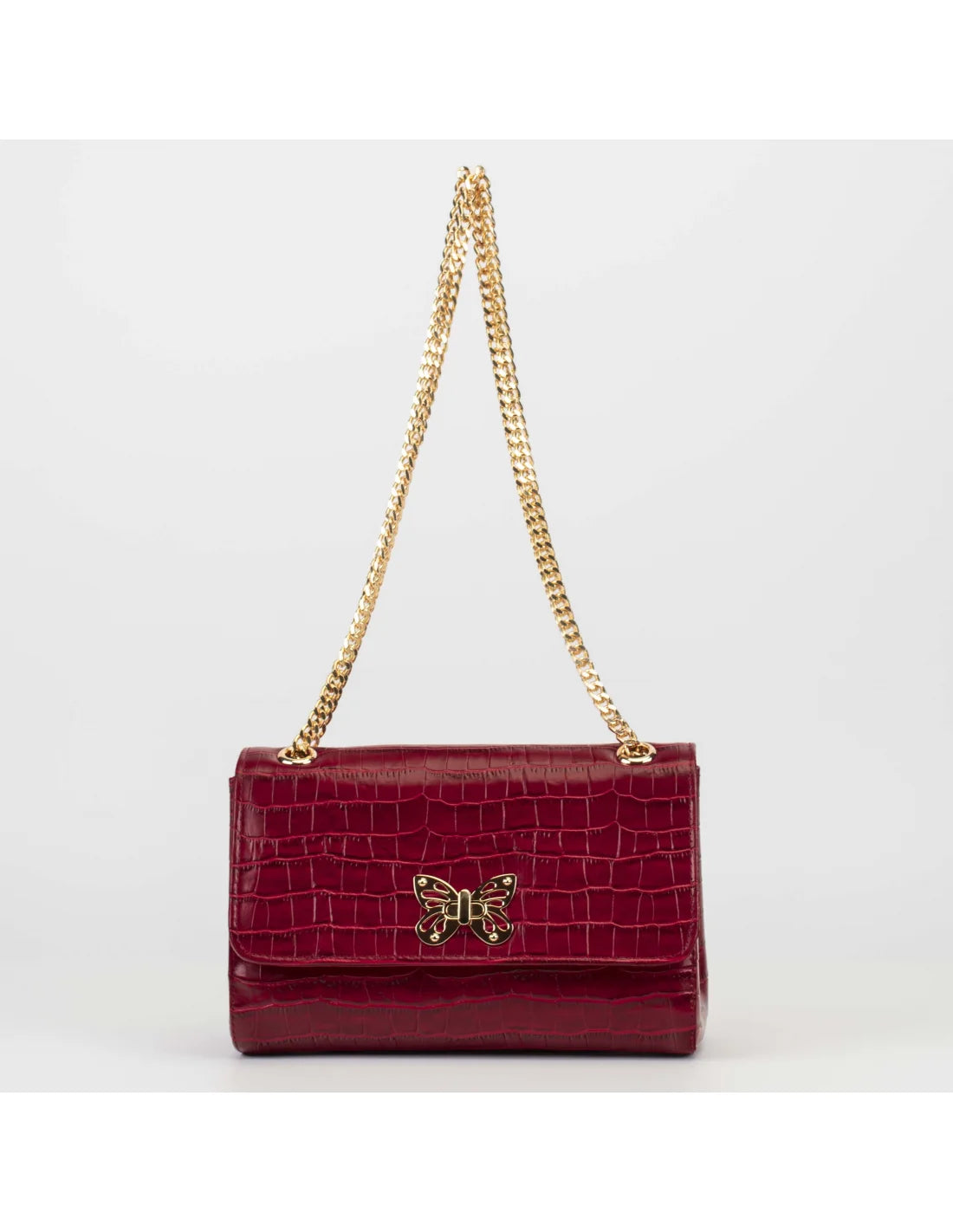 Geanta din piele naturala pentru dama LOULOU, rosu croco