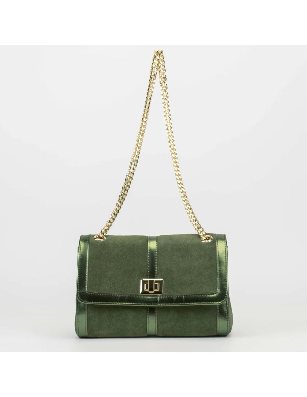 Geanta din piele naturala pentru dama LOULOU, verde velur