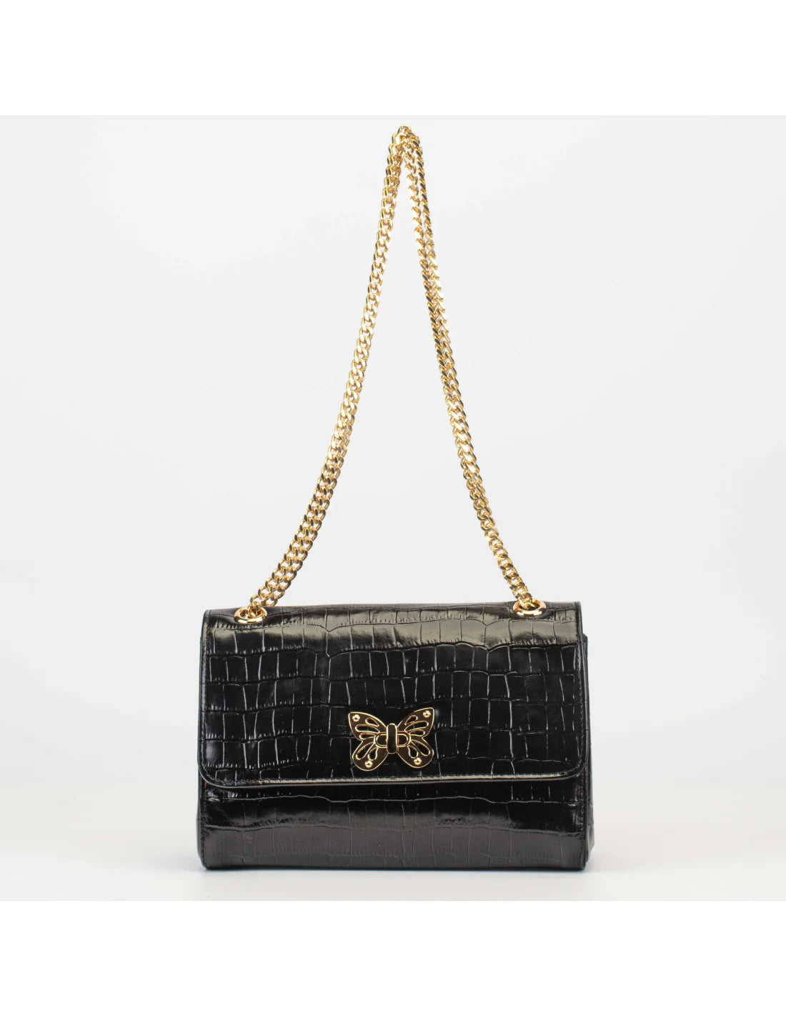 Geanta din piele naturala pentru dama LOULOU, negru croco