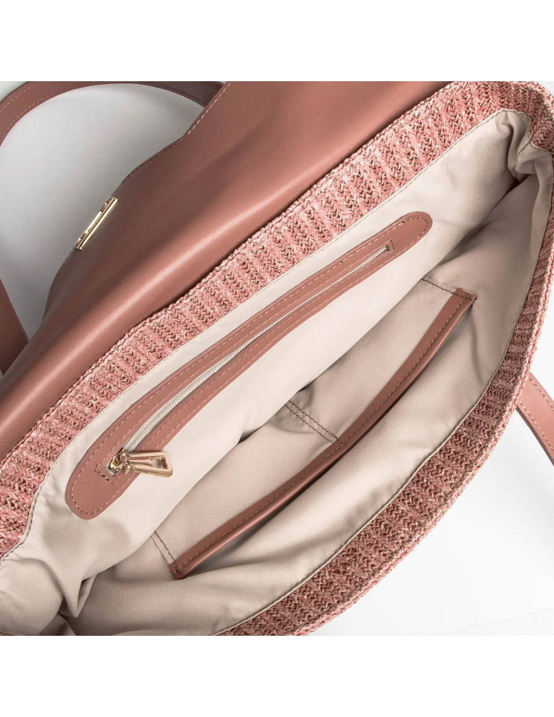 Geanta tote din rafie si piele naturala pentru dama VIOLETA, somon