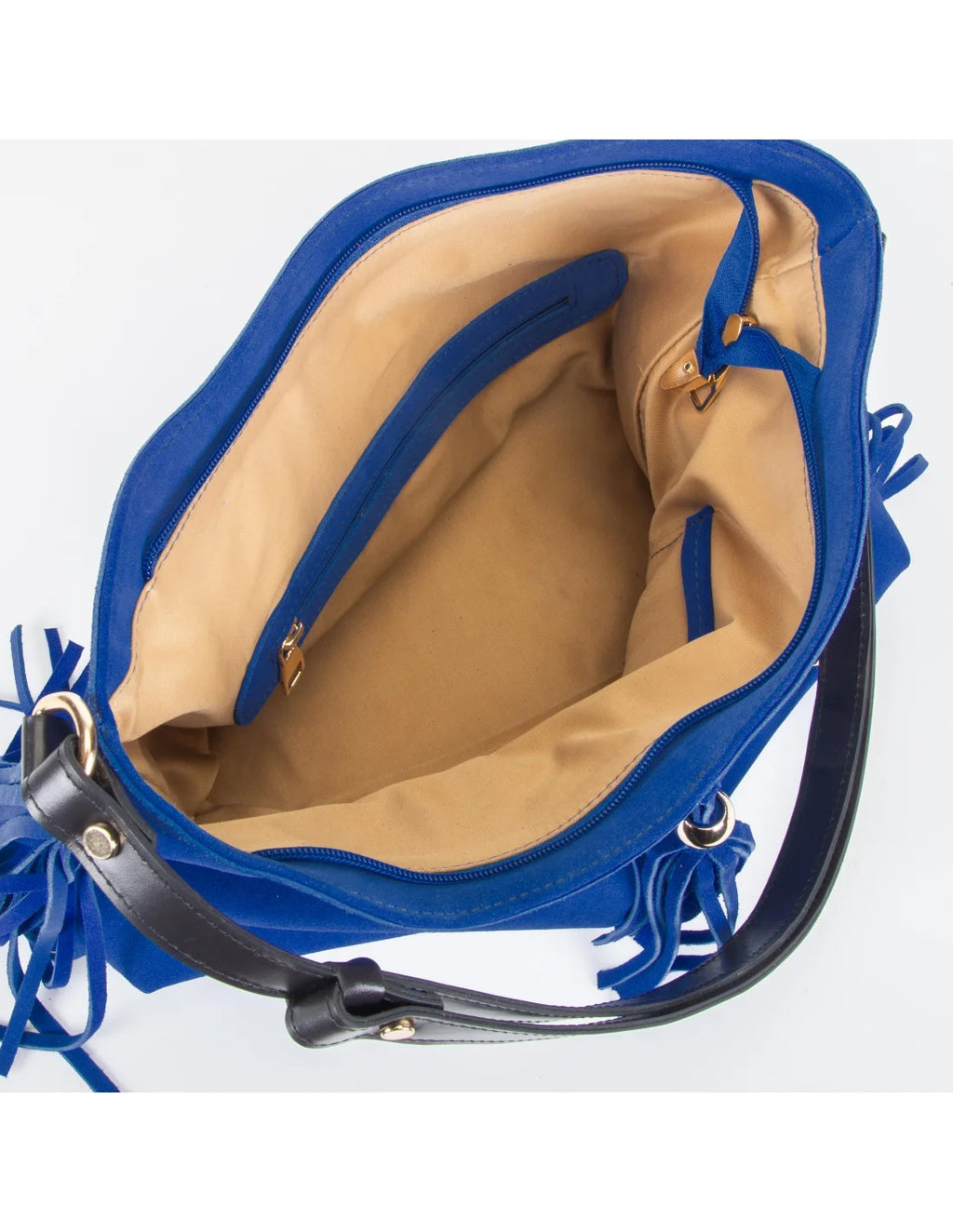 Geanta din piele naturala, boho chic, pentru dama SAMIRA albastru