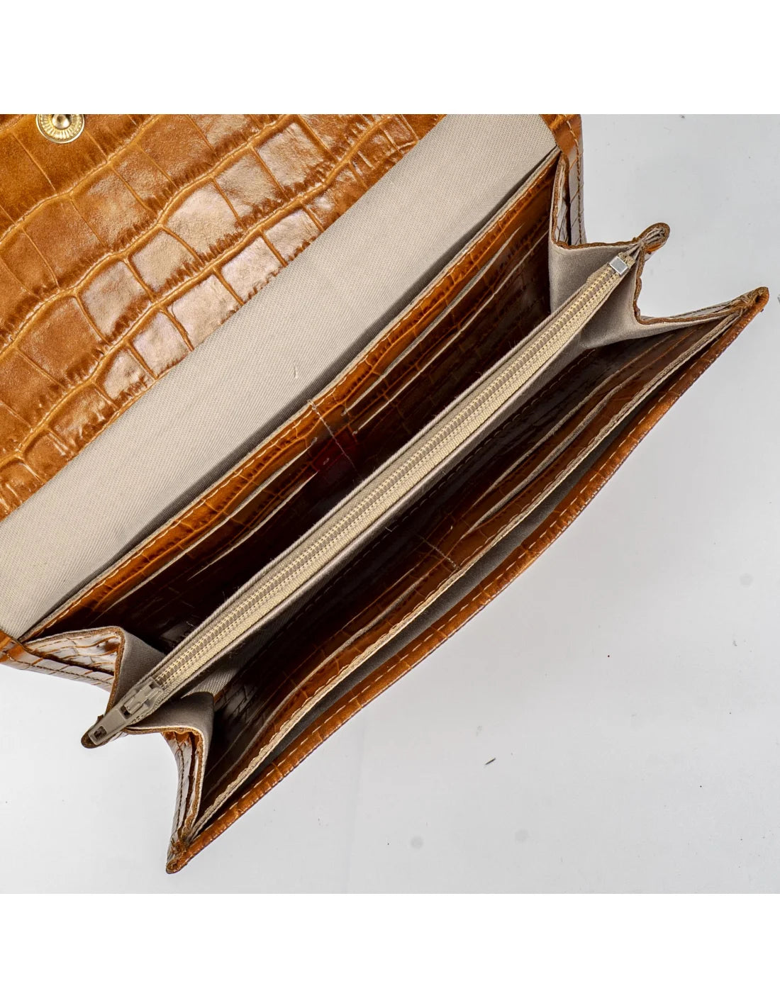 Portofel din piele naturala, camel croco