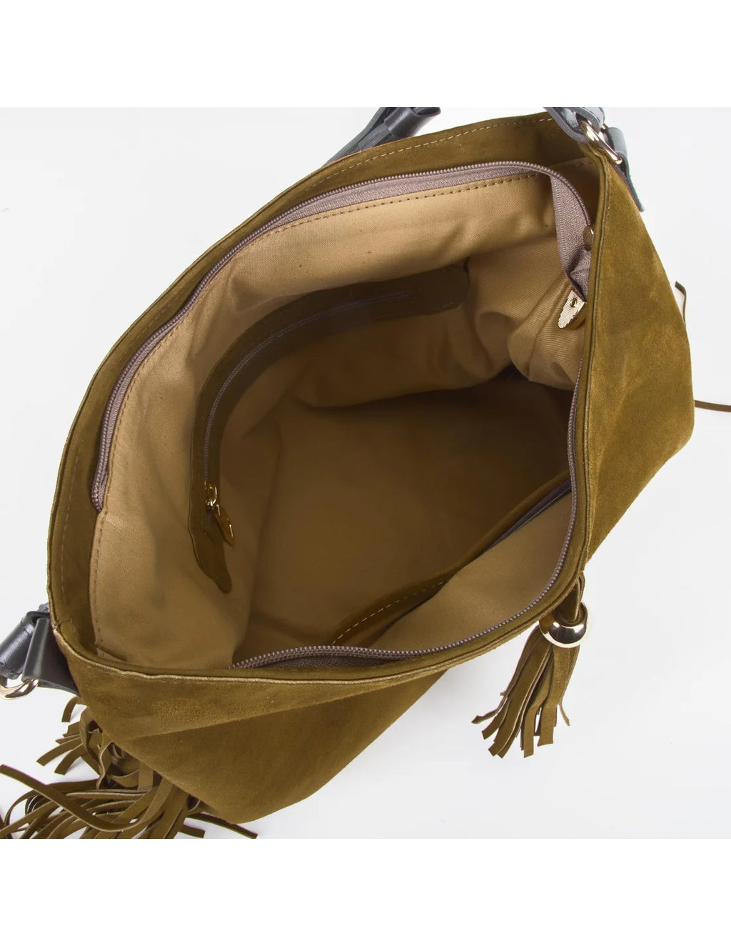 Geanta din piele naturala, boho chic, pentru dama SAMIRA kaki