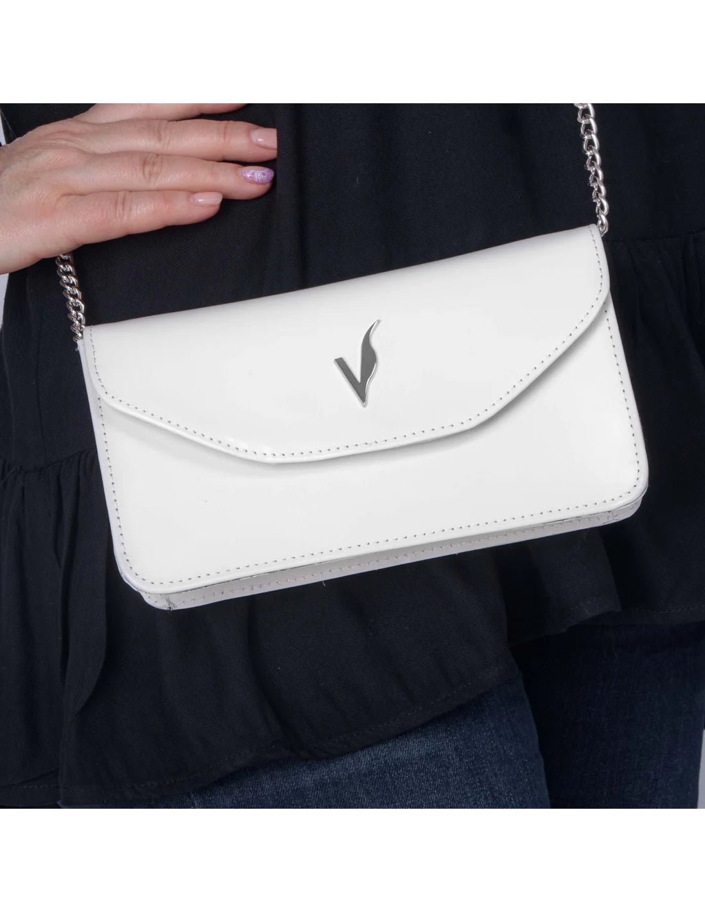 Geanta pentru telefon, crossbody, din piele naturala, SOFIA, flap, alb