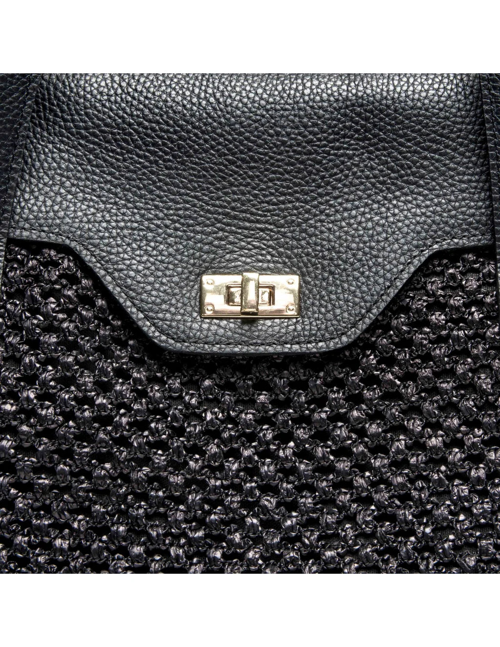 Geanta tote din rafie si piele naturala pentru dama VIOLETA, negru