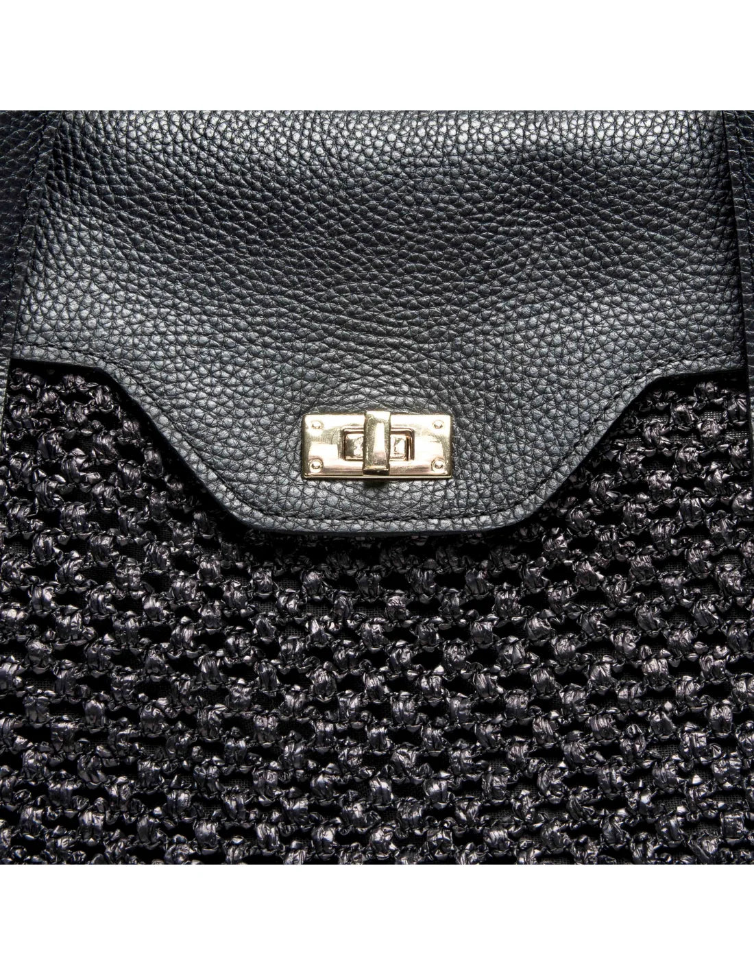 Geanta tote din rafie si piele naturala pentru dama VIOLETA, negru