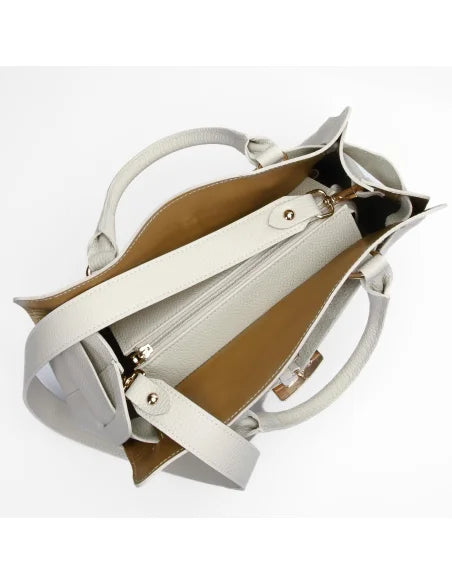 Geanta din piele naturala, pentru dama, TAISA, crem spuma