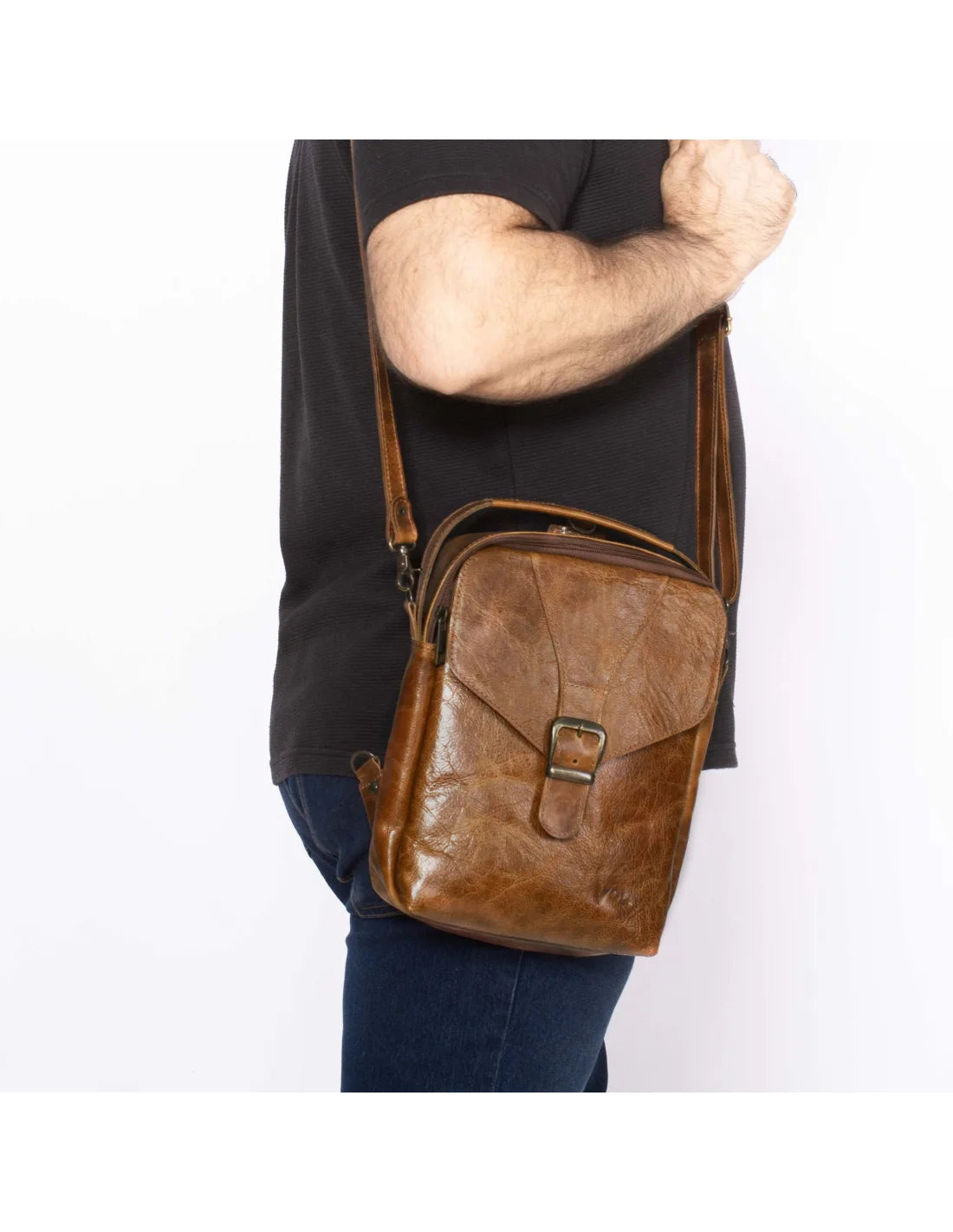 Geanta din piele naturala tabacita vegetal, pentru barbati, borseta, coniac