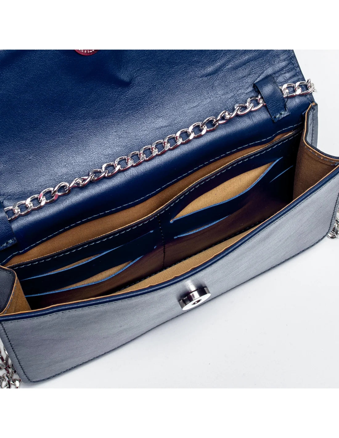 Geanta pentru telefon,piele naturala, SOFIA, flap, bleumarin